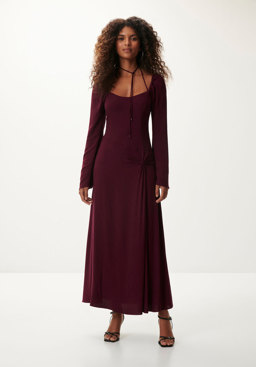 Vestido Longo Manga Longa em Crepe com Amarração, . Vestido Longo Manga Longa em Crepe com Amarração, , large.