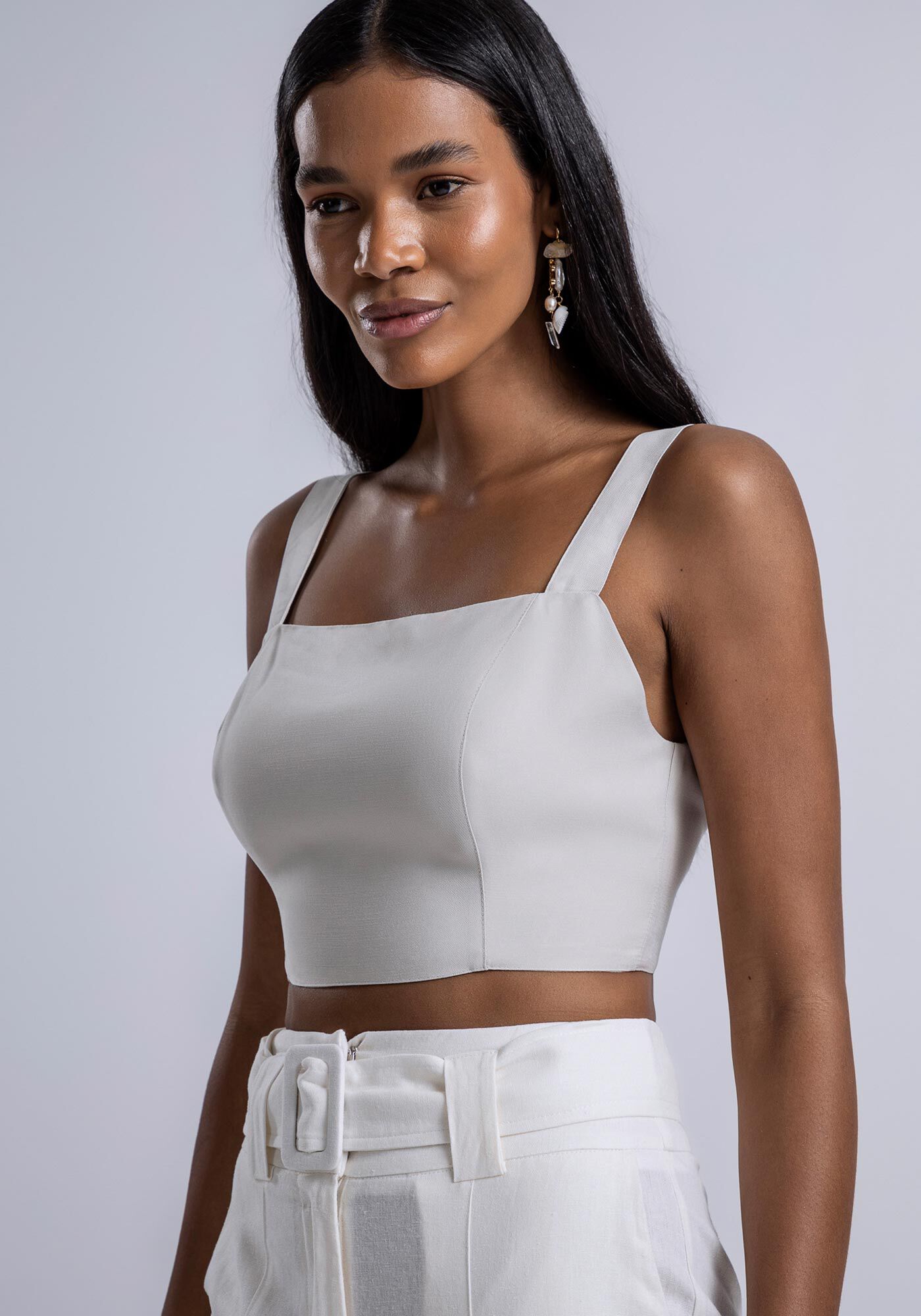 Blusa Cropped em Tecido Acetinado com El stico
