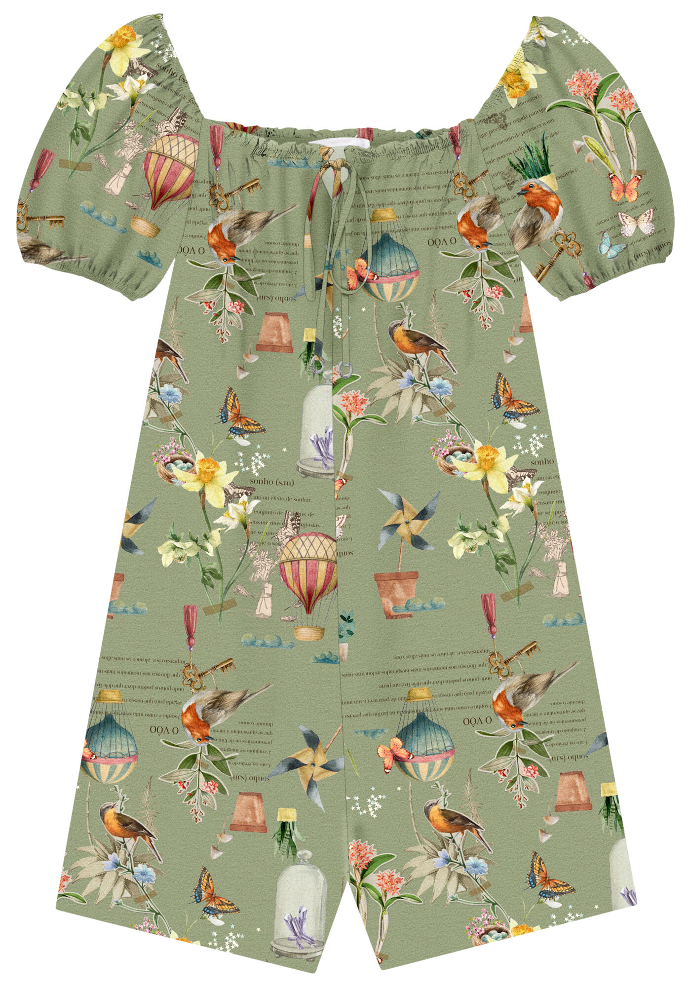 Macac&atilde;o Curto em Viscose com Franzido Decote, , large.