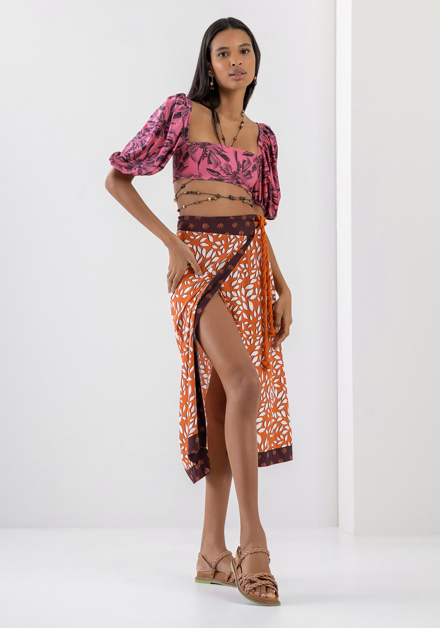 Saia Midi Transpassada em Viscose Estampada Lez a Lez