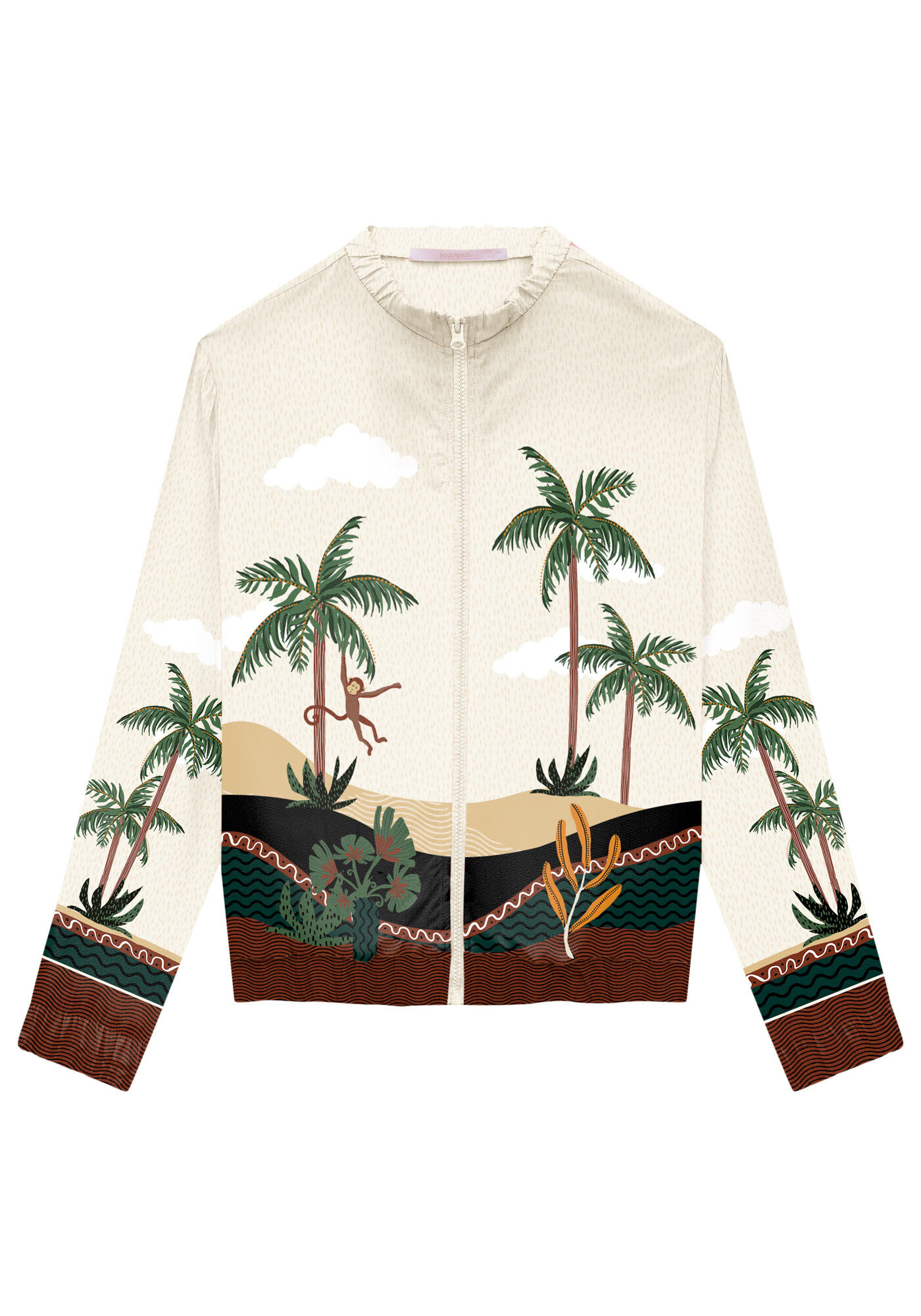 Jaqueta Bomber em Viscose Estampada, TRILHA, large.