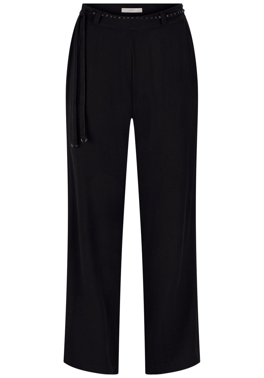 Calça Reta em Viscose com Cinto Strass, . Calça Reta em Viscose com Cinto Strass, , large.