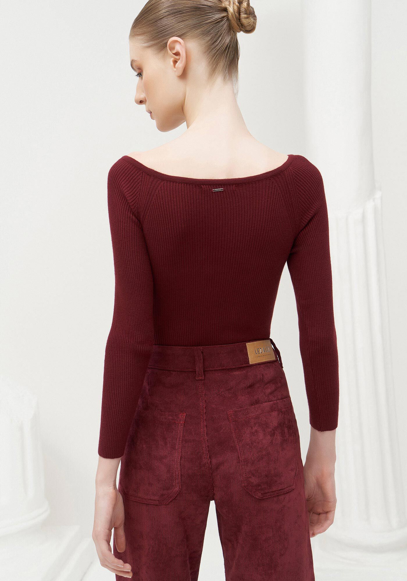 Blusa Manga Longa em Tric&ocirc; Ombro a Ombro, BORDO WITCH, large.