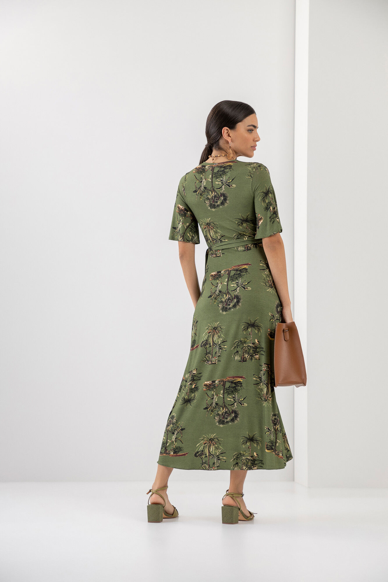 Vestido Midi Estampado em Malha Transpassado, , large.