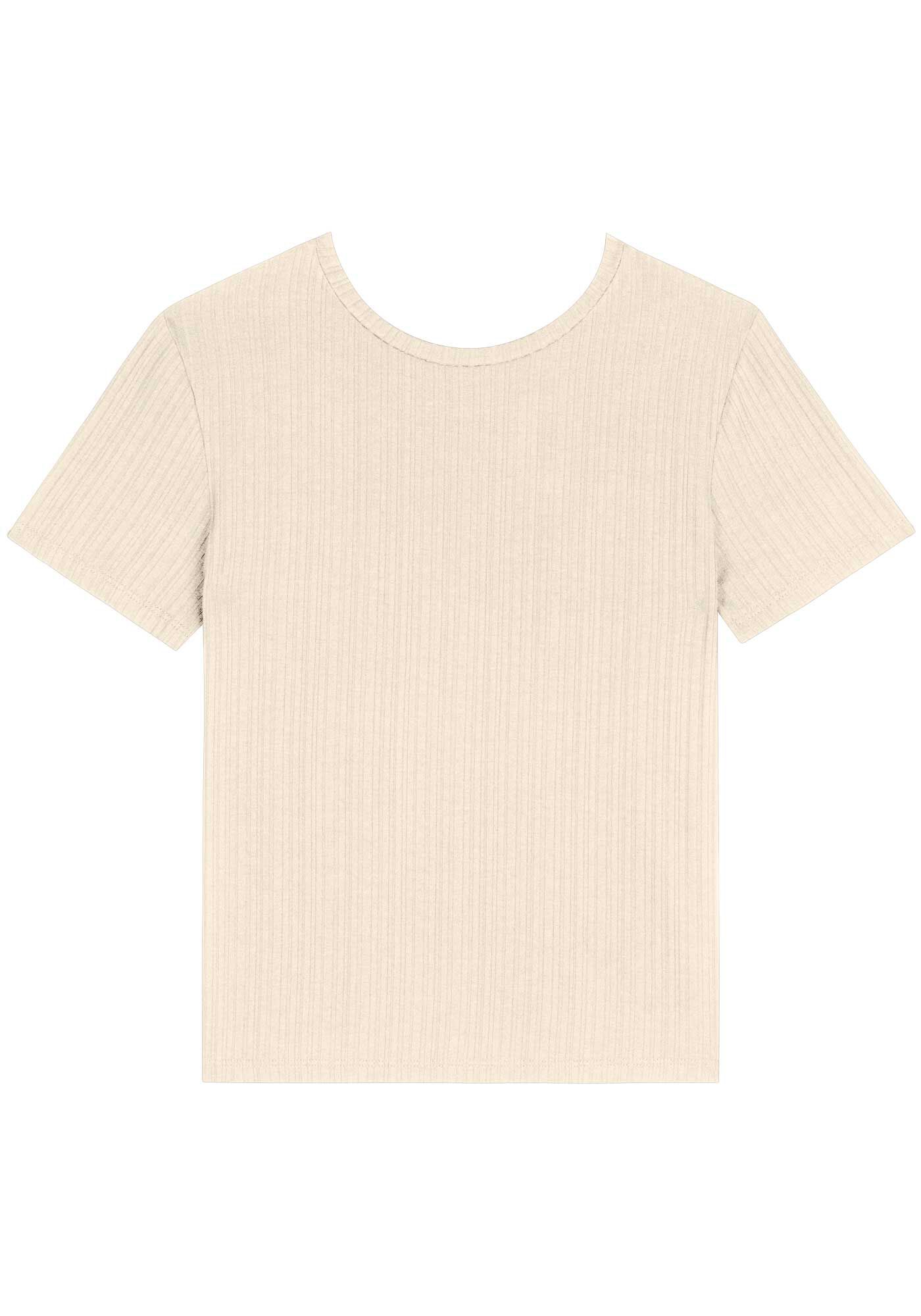 Blusa B&aacute;sica De Mangas Curtas Em Malha Canelada, , large.