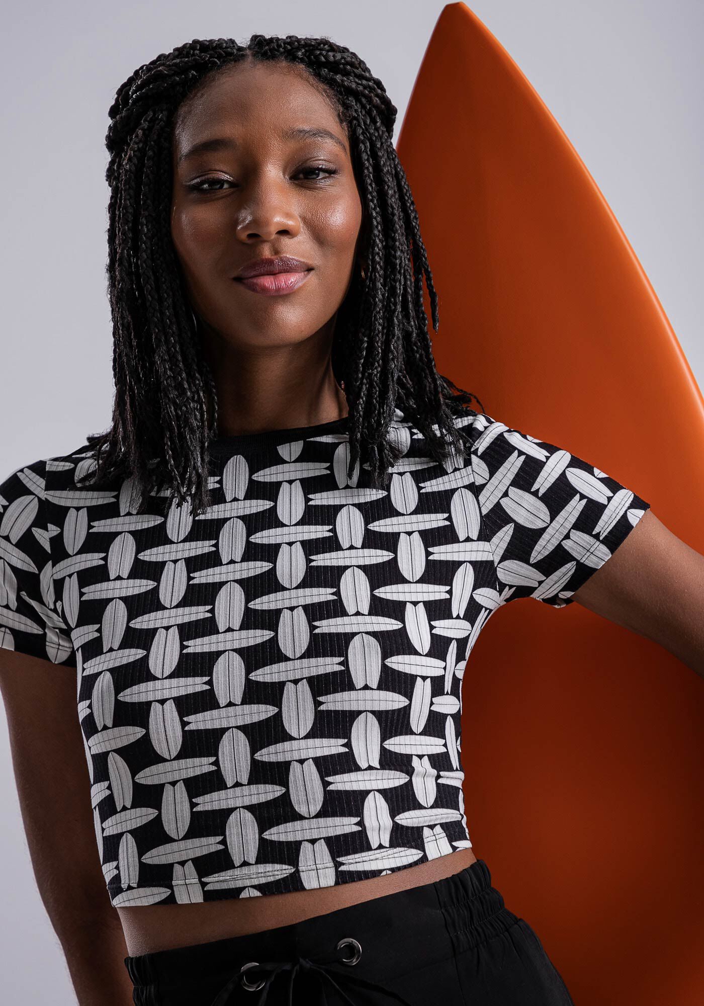 Blusa Manga Curta Cropped Estampada, , large.