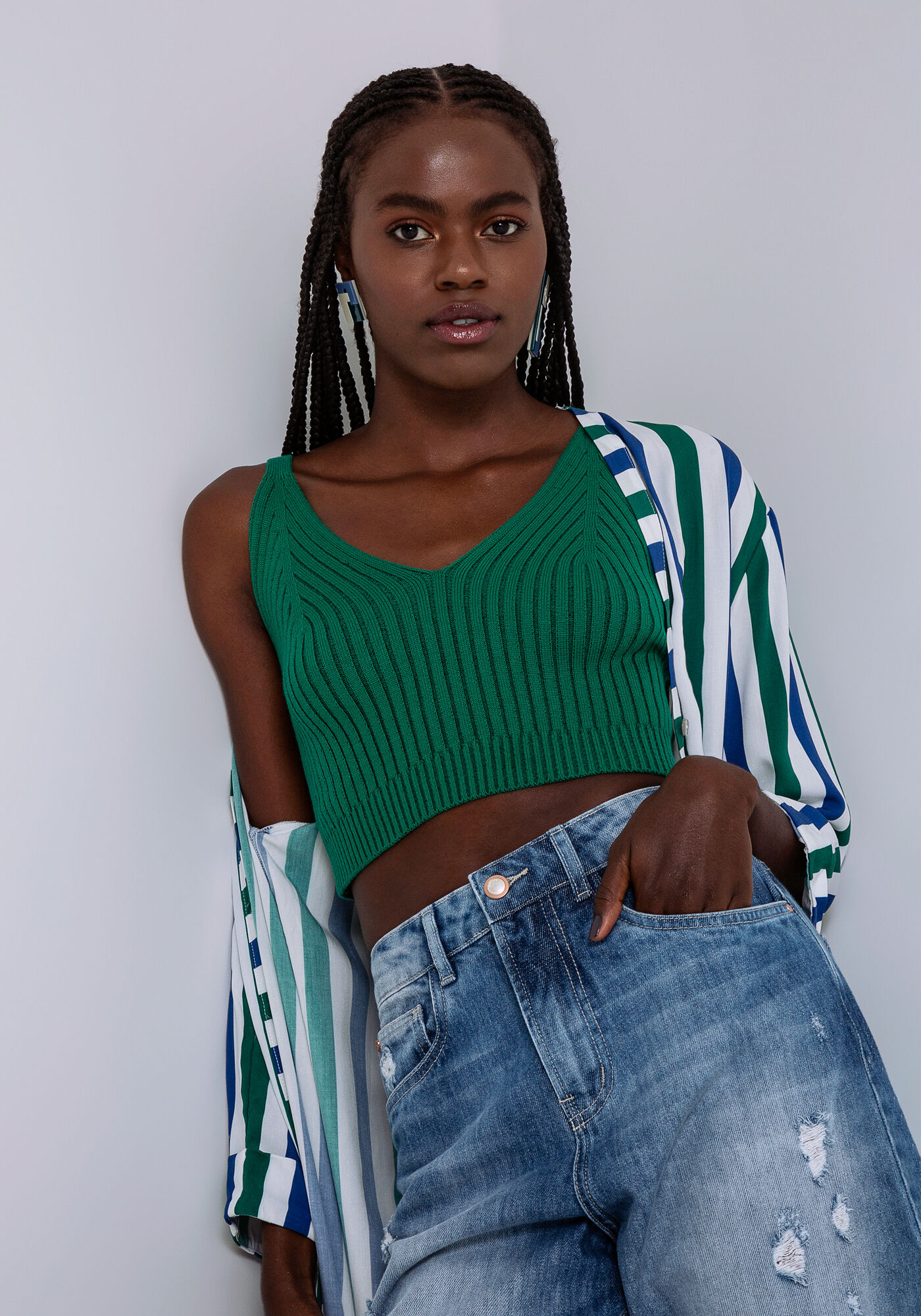 Blusa com Al&ccedil;as Cropped Tric&ocirc;, , large.