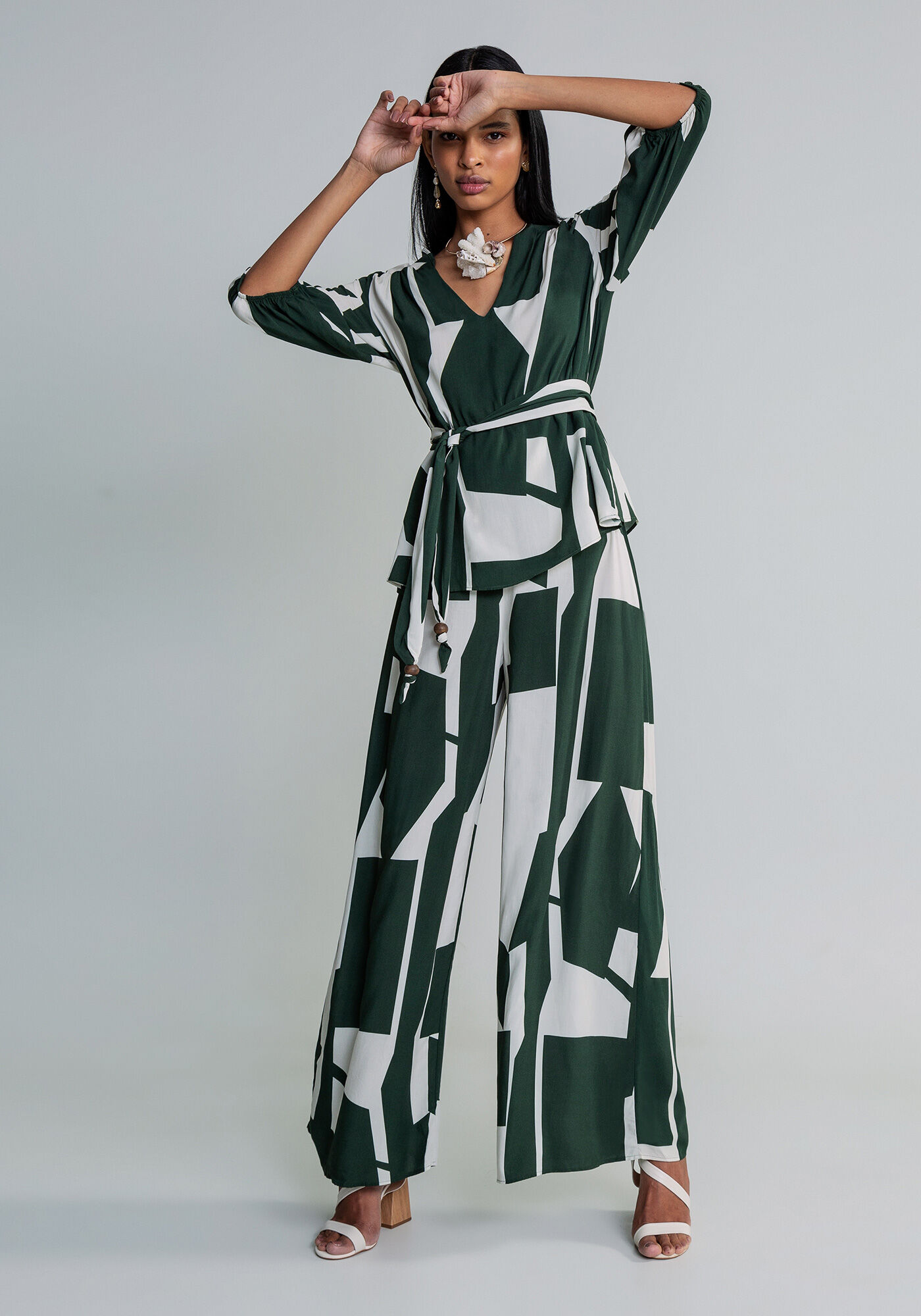 Blusa Manga 3/4 Cinto Estampa, , large.