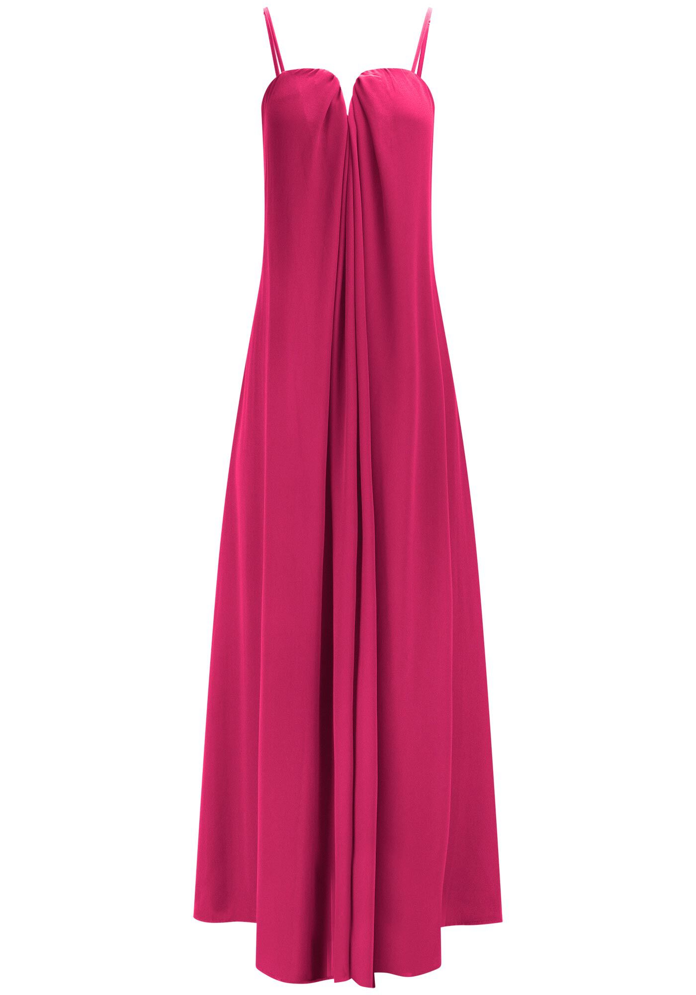 Vestido Longo Amplo em Crepe Franzido, ROSA SYRUP, large.
