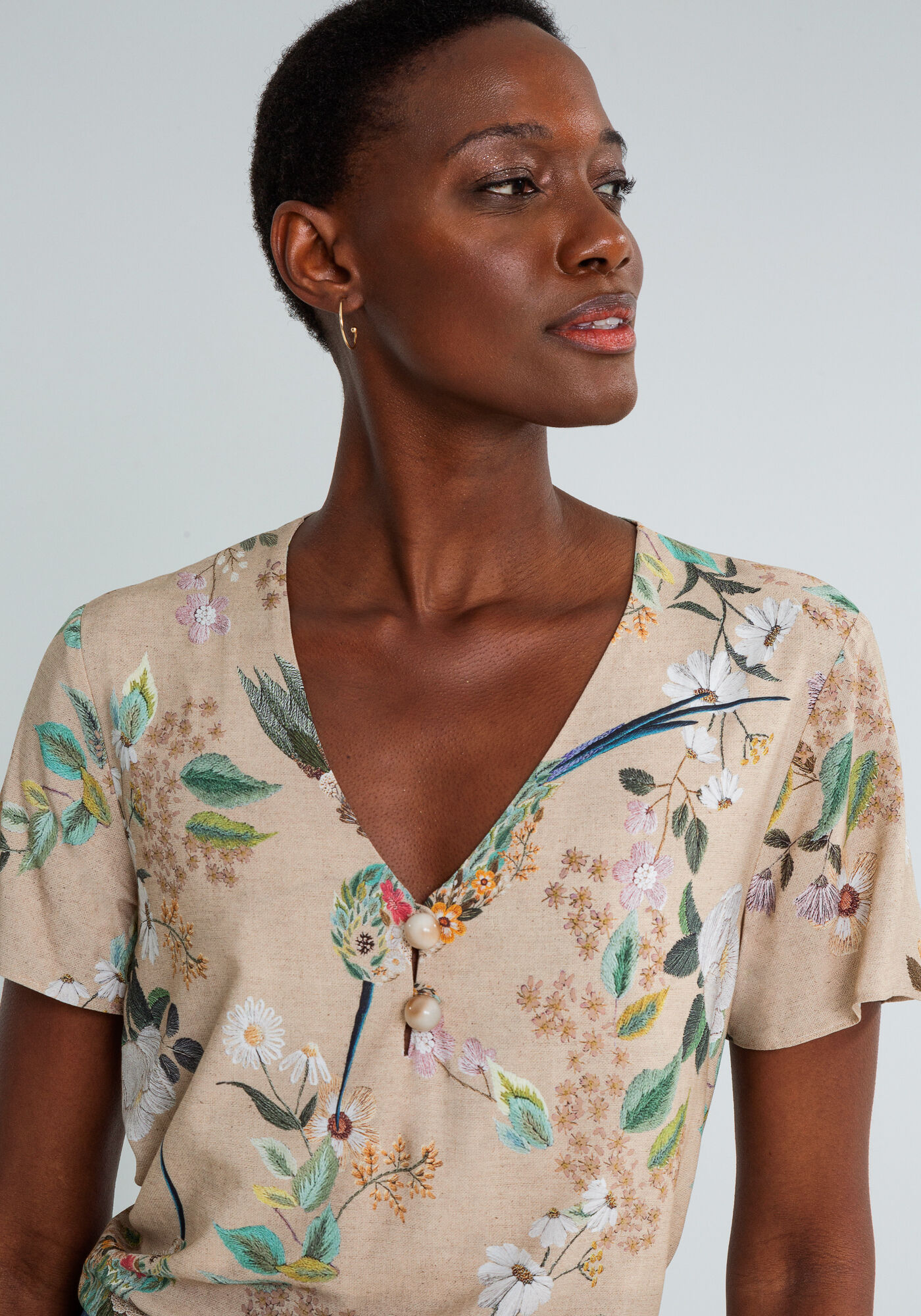 Blusa Decote V Estampada, BEIJA FLOR, large.