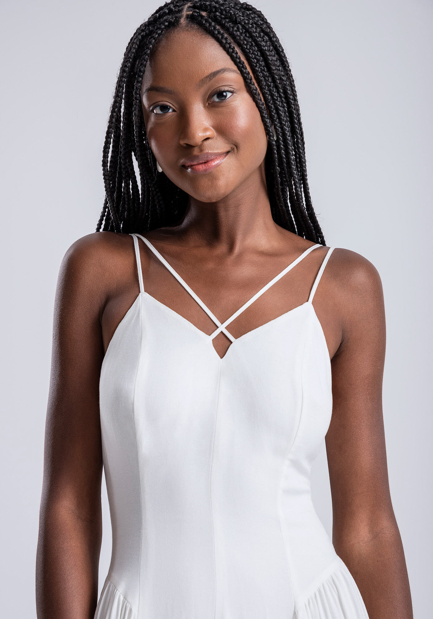 Vestido com Al&ccedil;as Midi em Crepe Detalhe Tiras, , large.