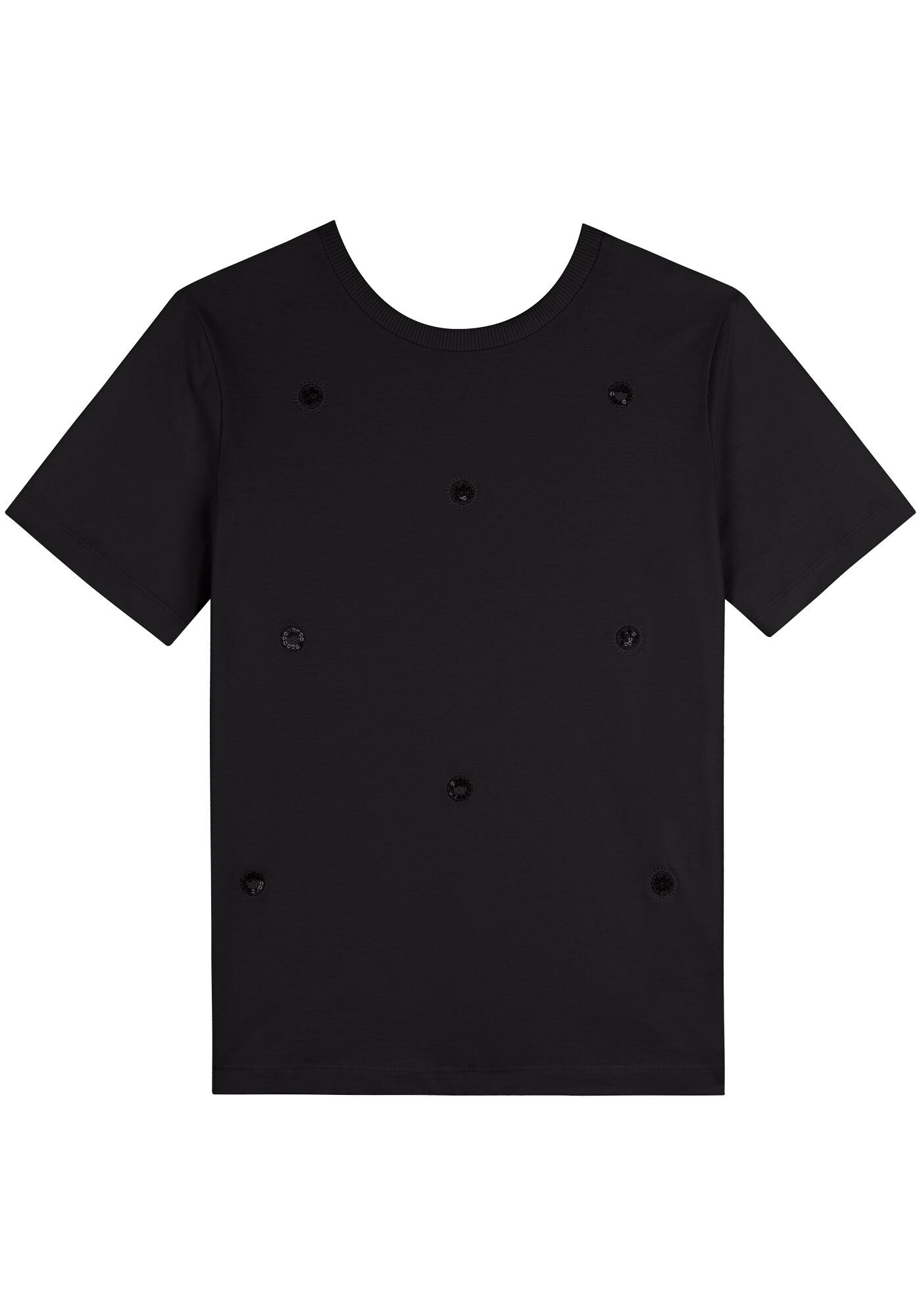 Blusa T-shirt Em Malha Penteada Com Bordados, , large.