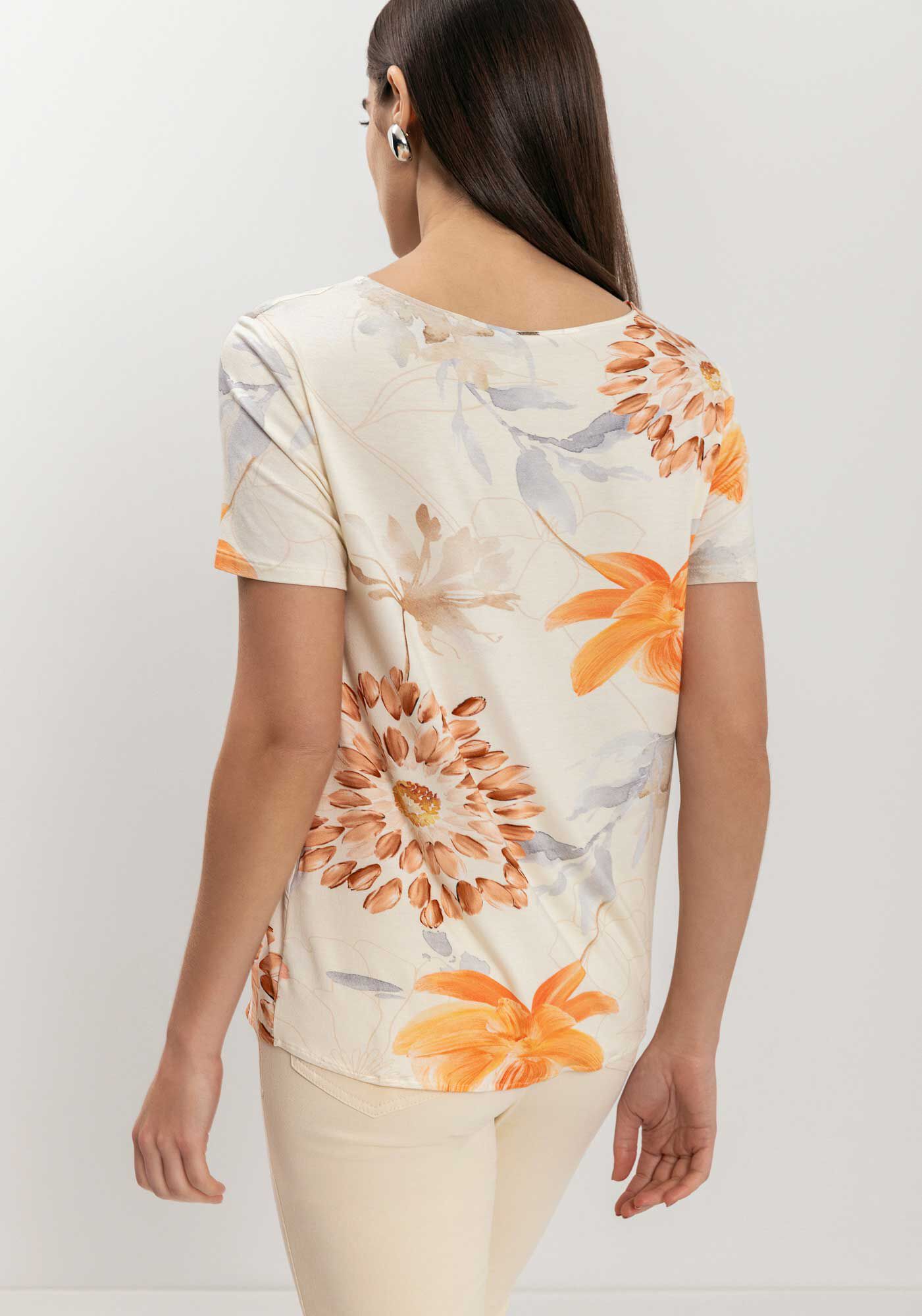 Blusa Estampada De Mangas Curtas Com Decote Redondo, , large.