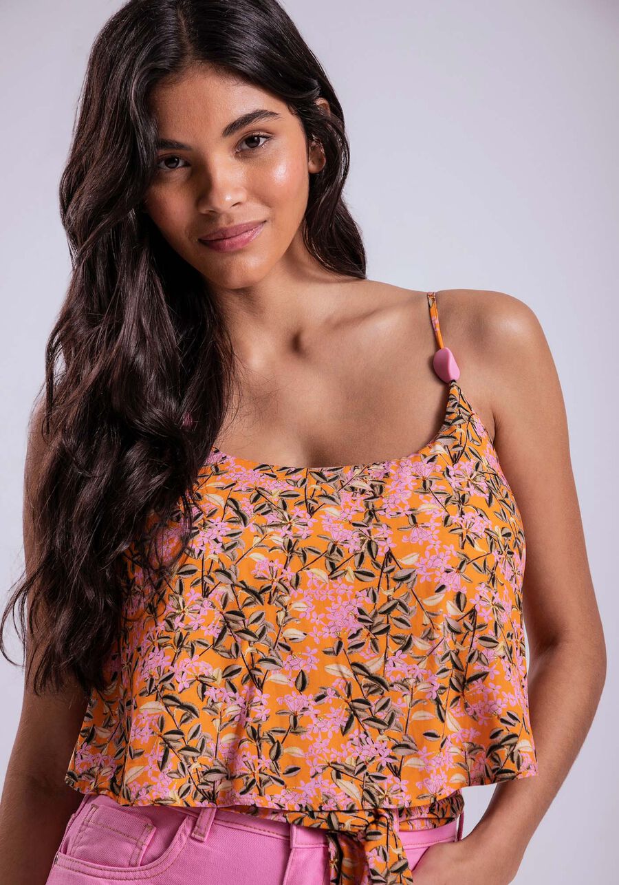 Blusa com Alças Cropped Estampada, FLORISTA. Blusa com Alças Cropped Estampada, FLORISTA, large.