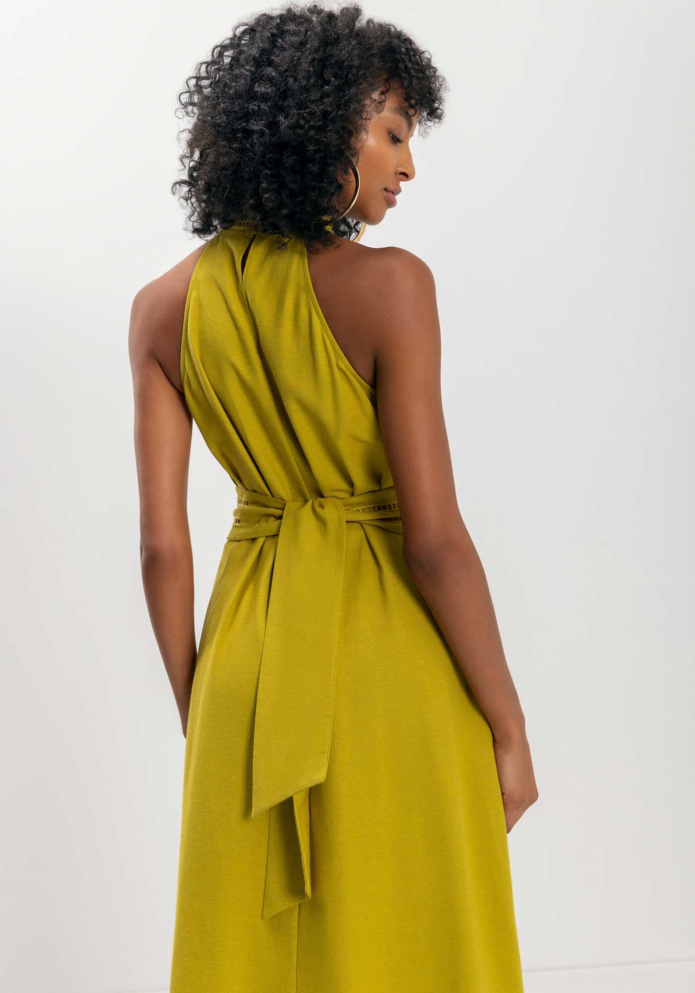 Vestido Longo Com Gola Alta Bordada E Cinto, , large.