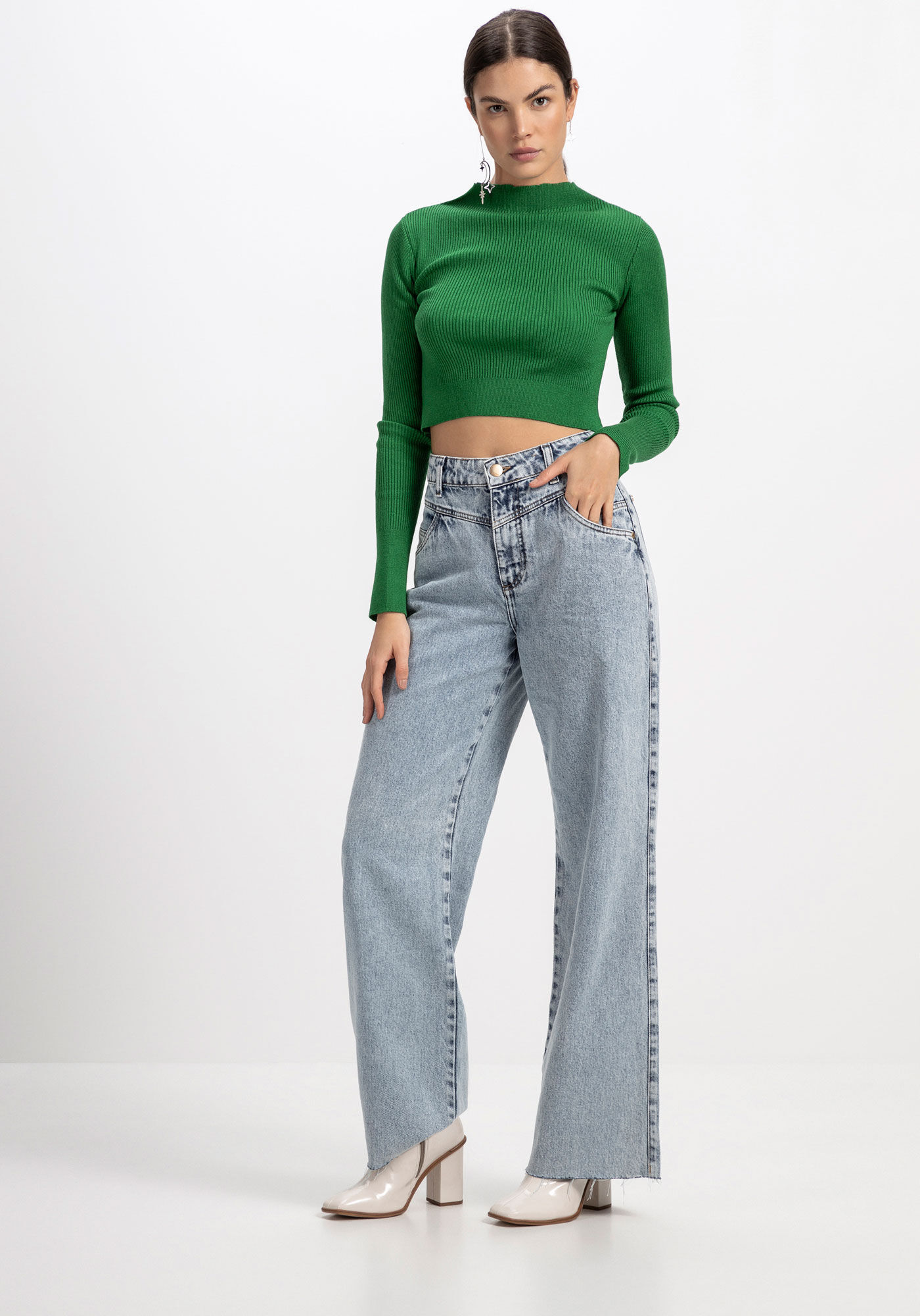 Blusa Manga Longa em Tric&ocirc; Cropped, , large.