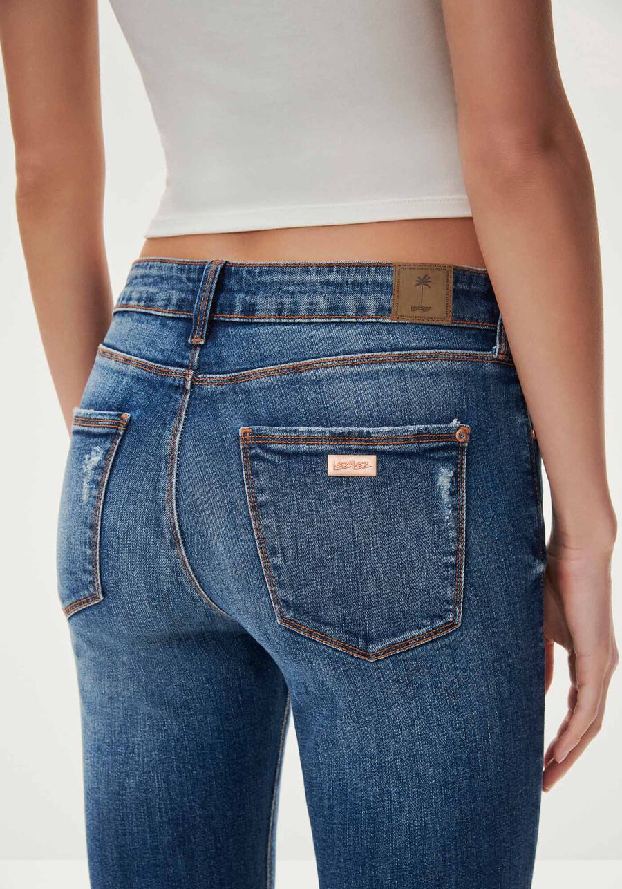 Calça Jeans Skinny Cintura Média Cropped Estonada, JEANS, large.