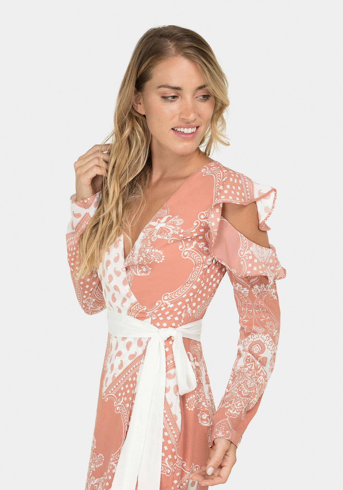 Vestido M&iacute;di Estampado Cinto Tecido, , large.