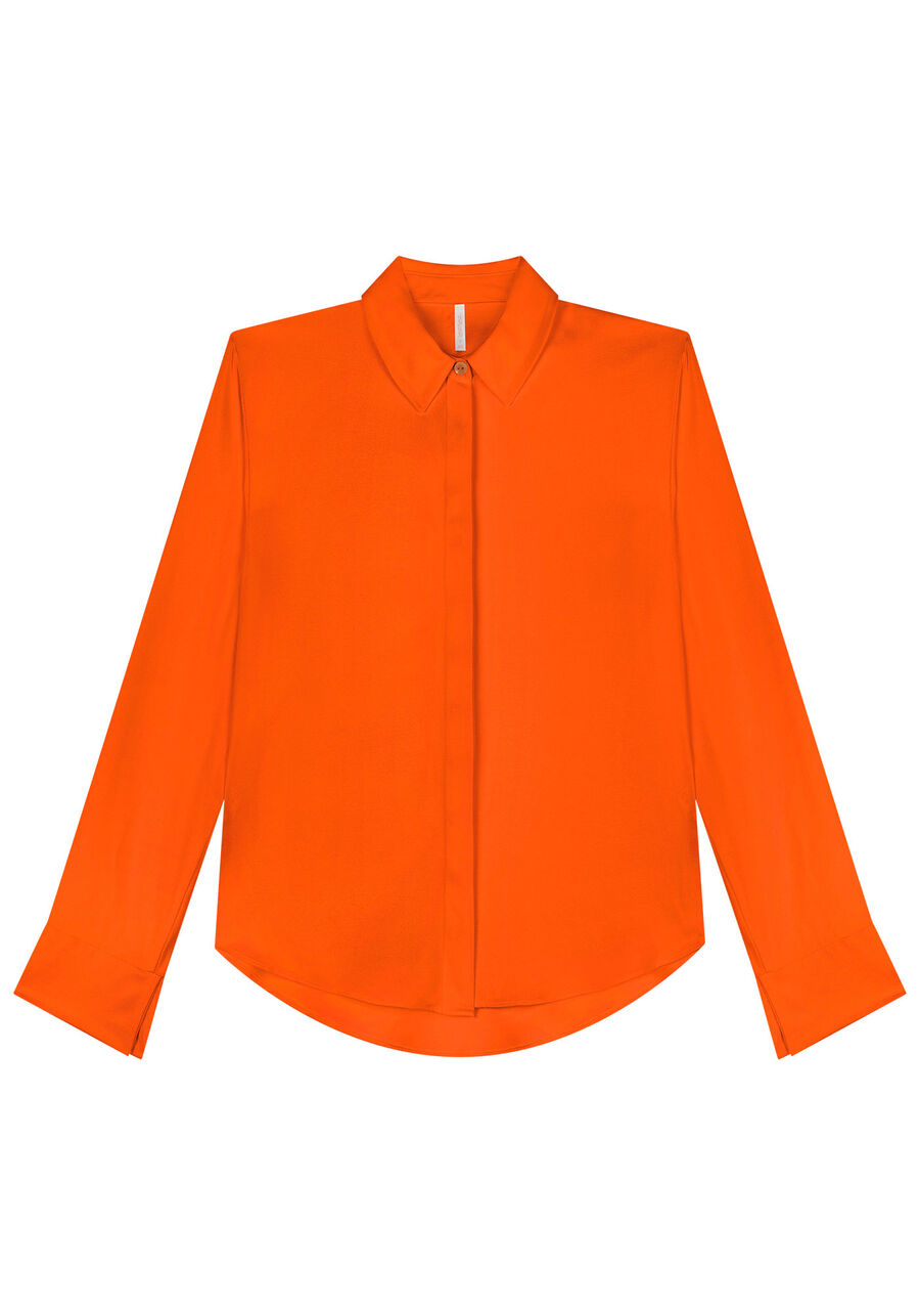 Camisa Manga Longa em Viscose Clássica, LARANJA  RADIANTE. Camisa Manga Longa em Viscose Clássica, LARANJA  RADIANTE, large.