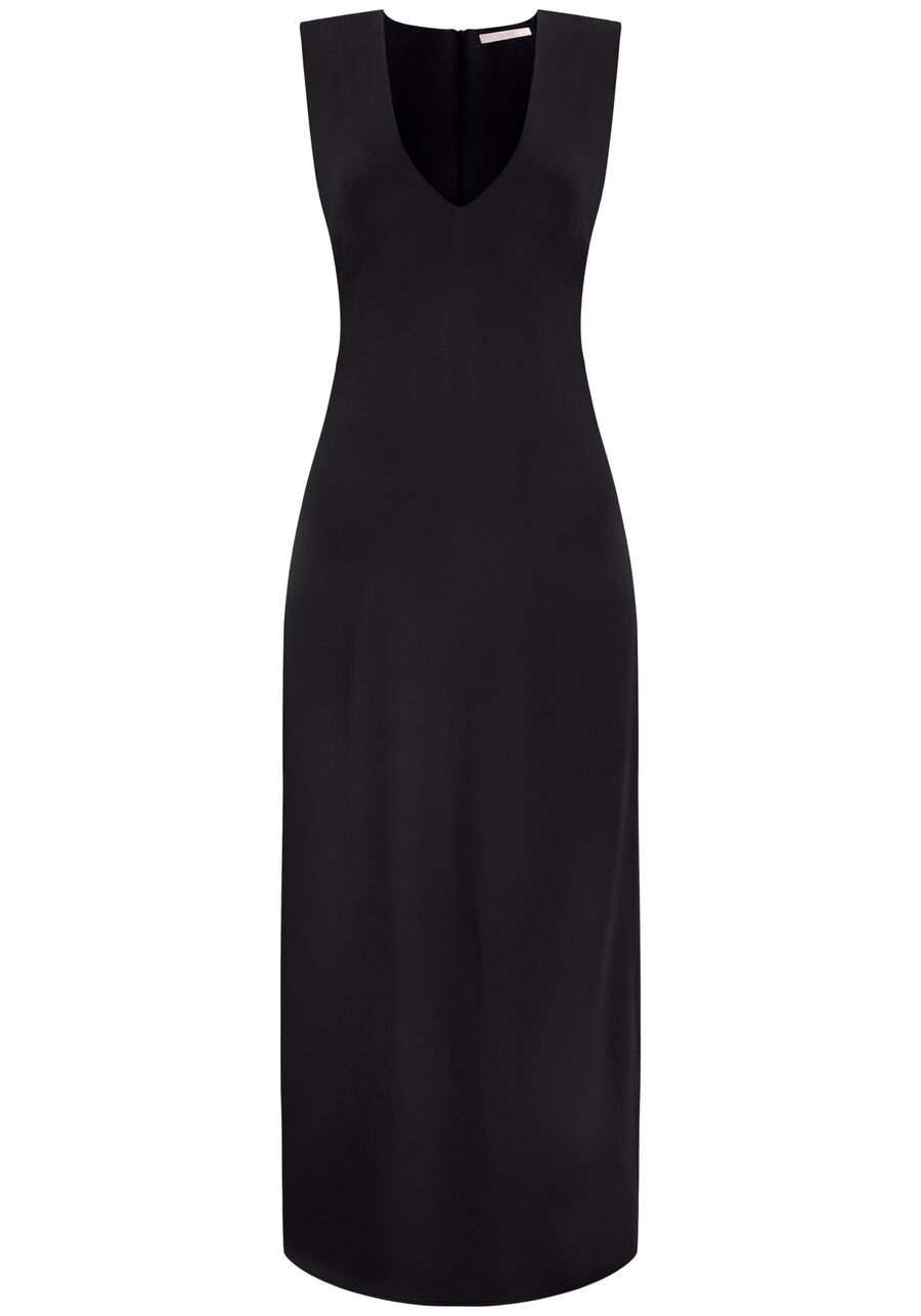 Vestido Midi Reto em Viscose com Decote V, . Vestido Midi Reto em Viscose com Decote V, , large.