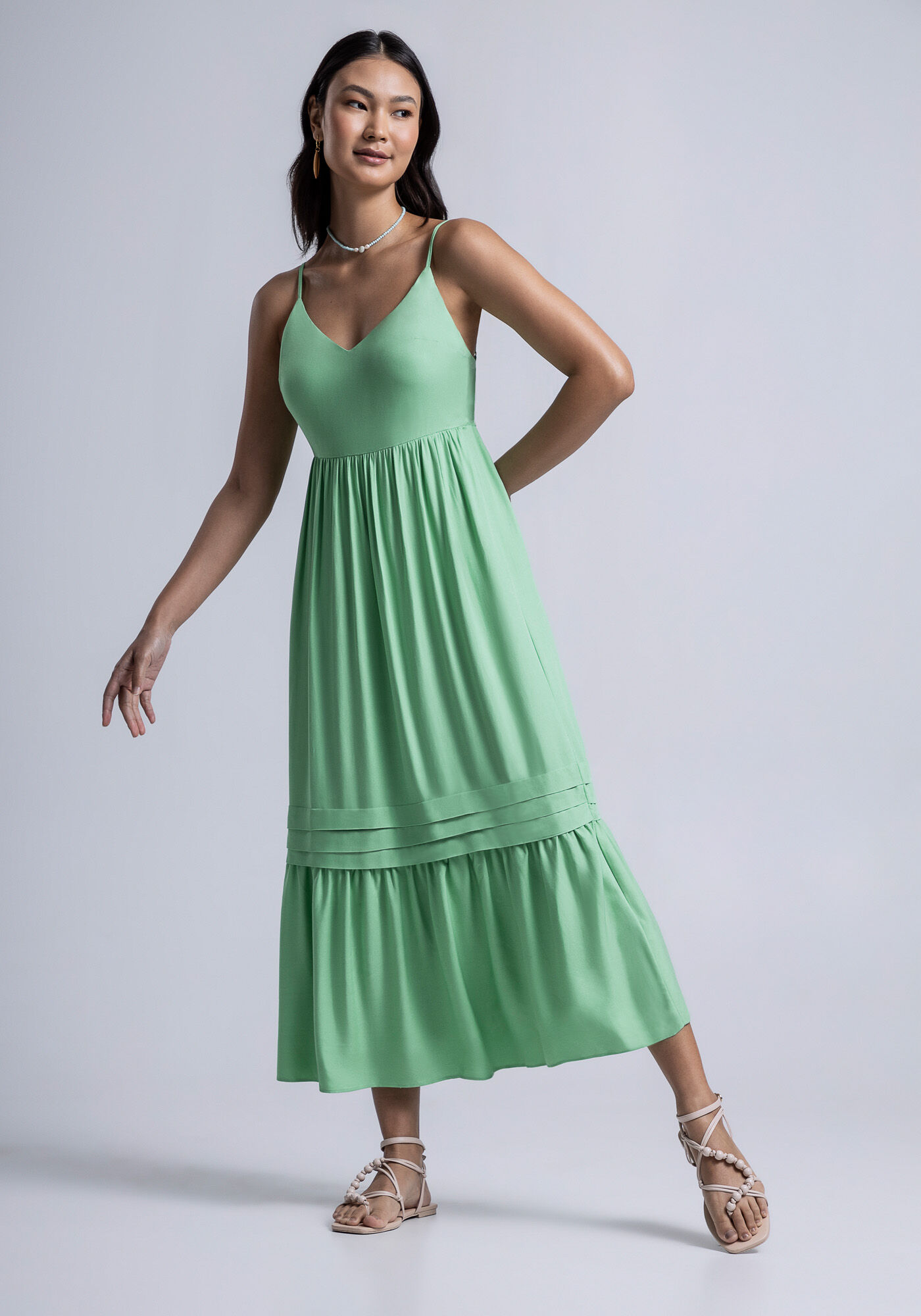 Vestido Midi em Viscose com Babado e Costas Abertas, , large.