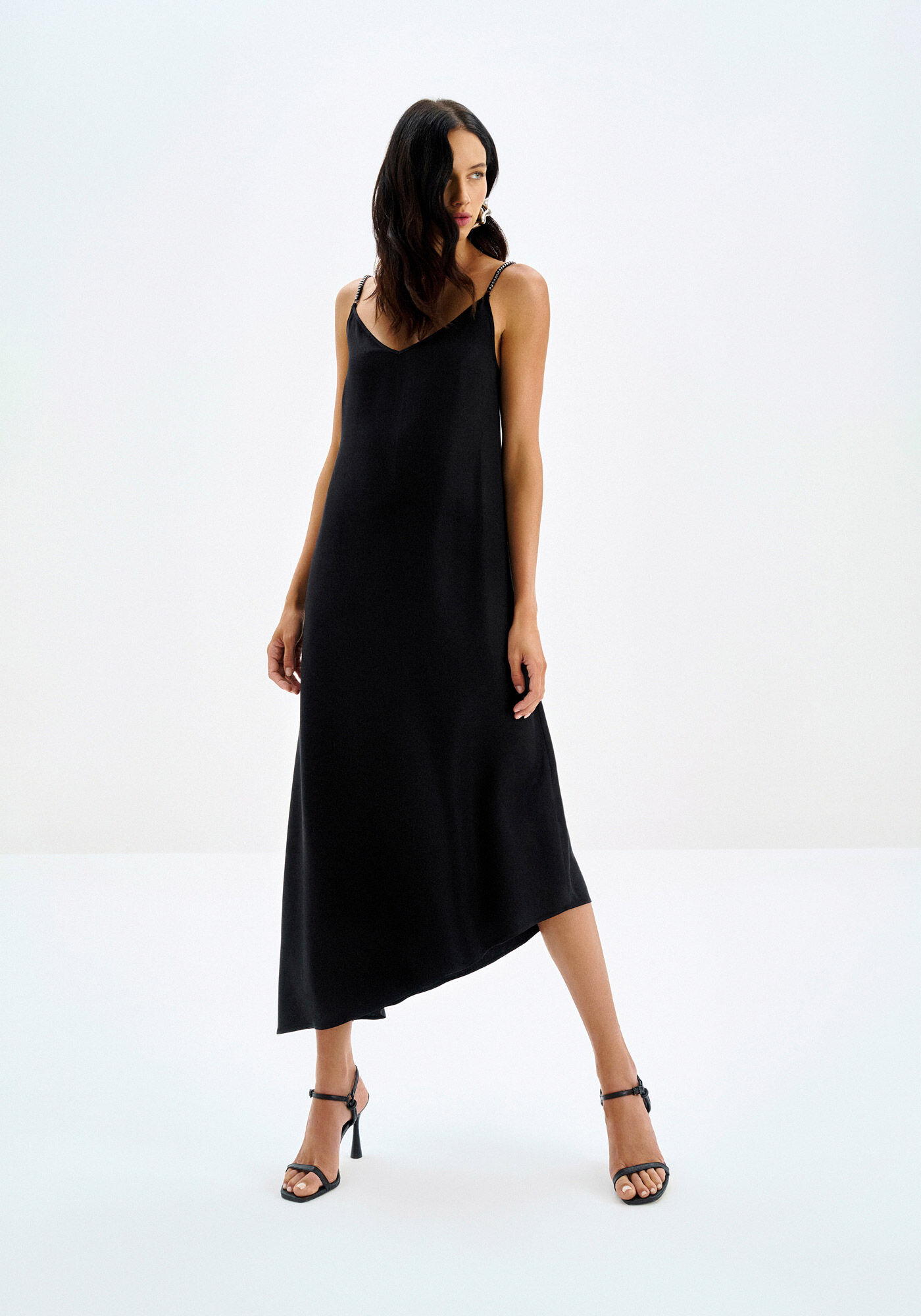 Vestido Midi Assim&eacute;trico com Strass Al&ccedil;as, , large.