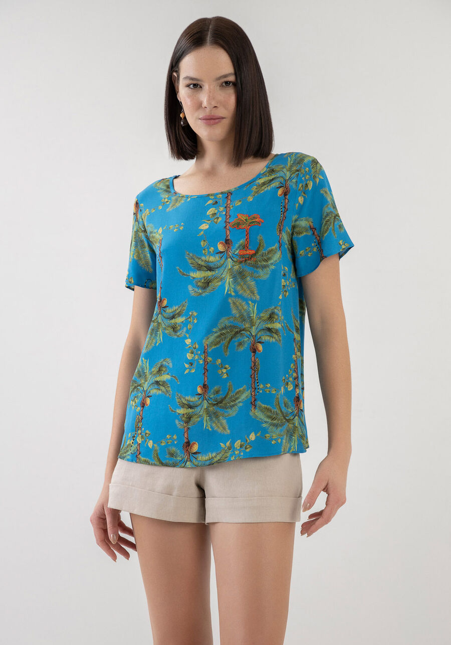 Blusa Estampada em Viscose com Bordado, . Blusa Estampada em Viscose com Bordado, , large.