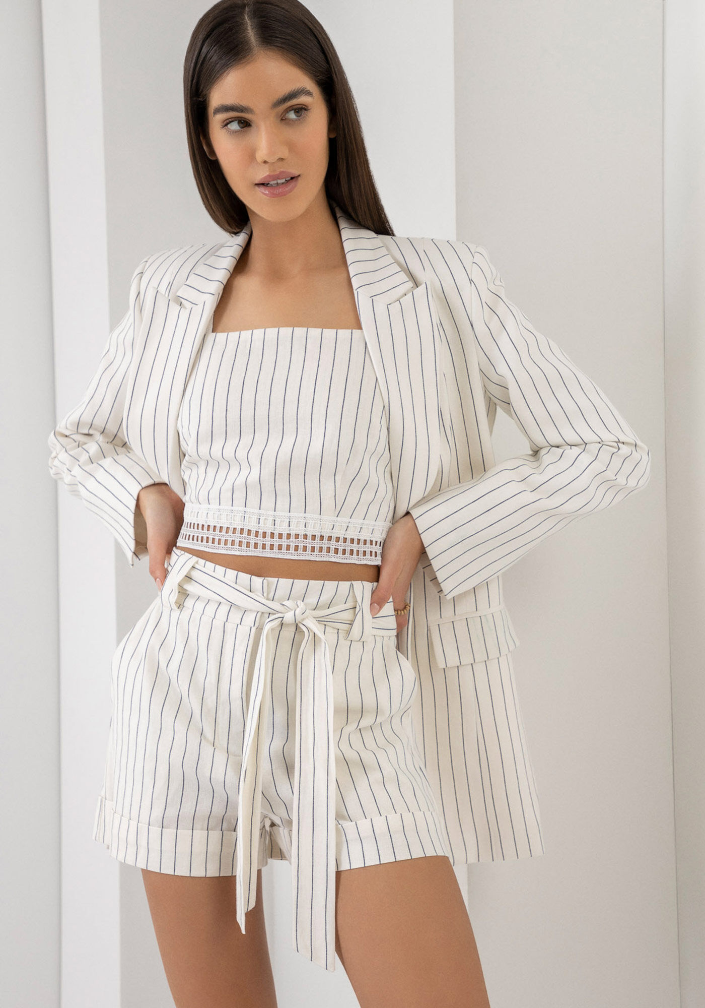 Shorts Estampado em Linho com Cinto, , large.