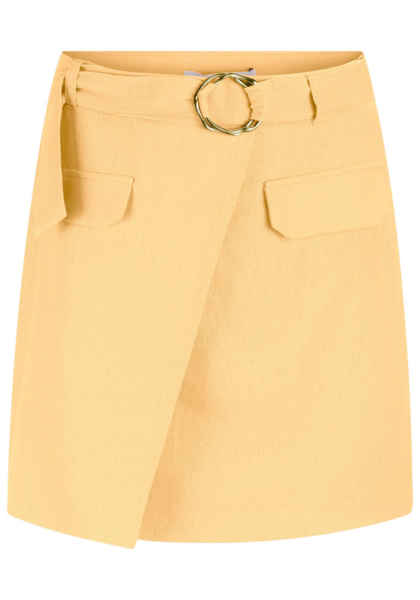 Saia Curta Transpassada em Linho com Cinto, , large.