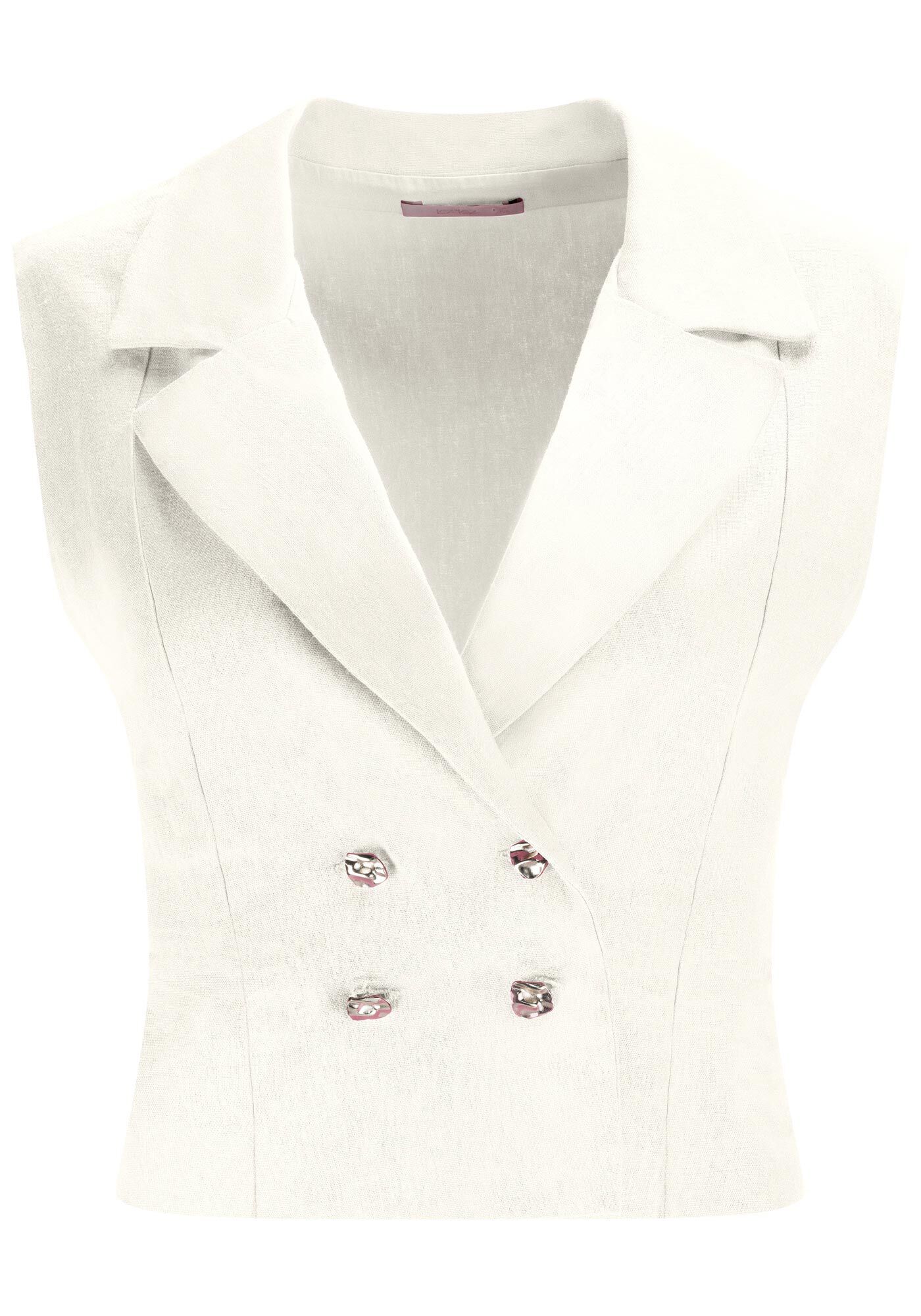 Colete Curto em Linho com Abotoamento Duplo, , large.