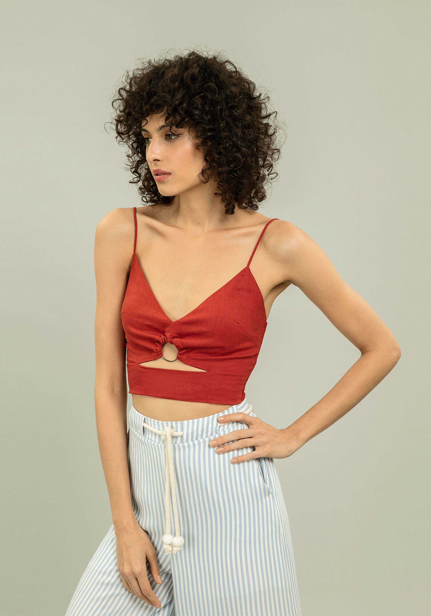 Blusa com Al&ccedil;as Cropped Linho, , large.