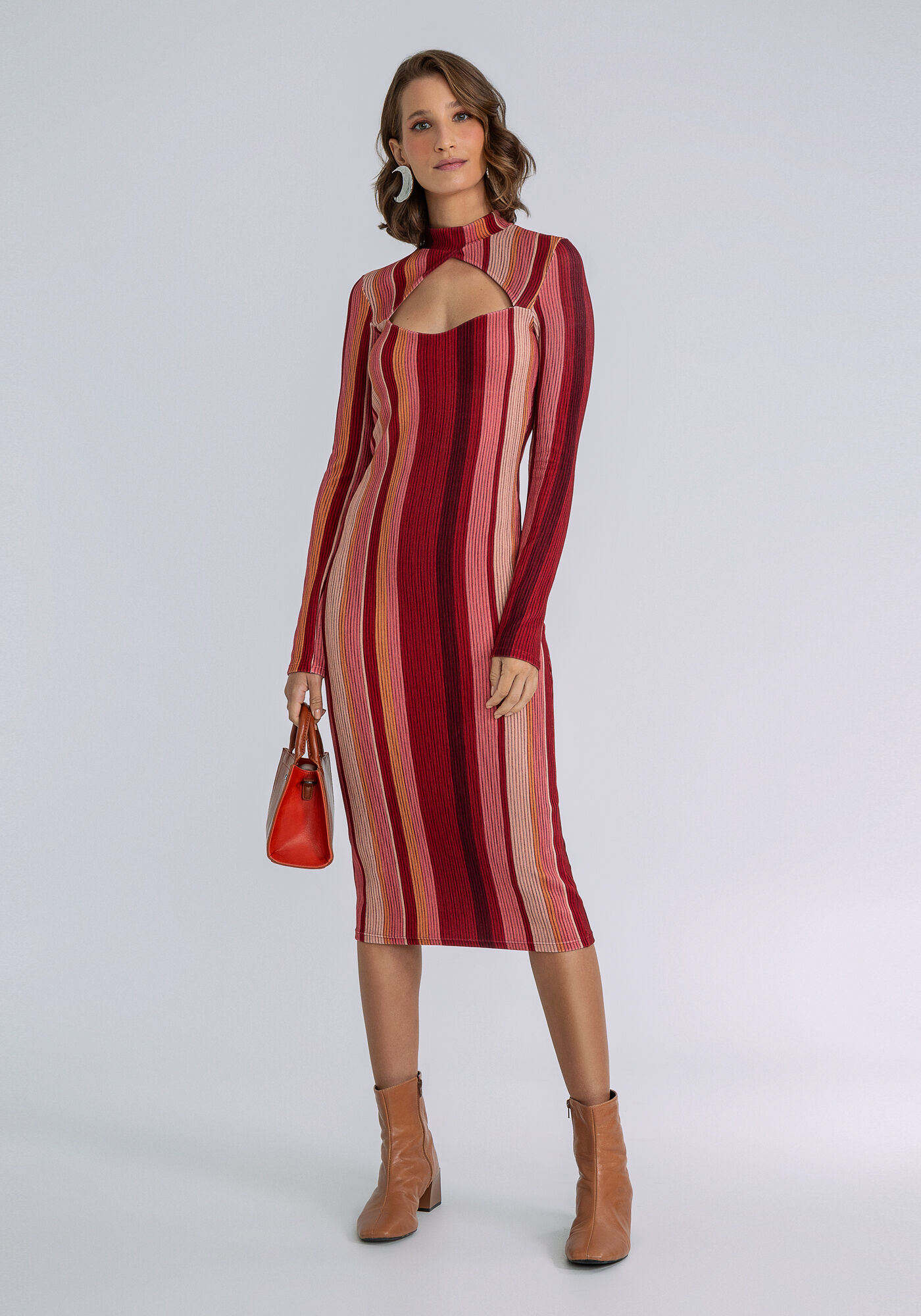 Vestido M&iacute;di Estampado Recorte Gola Alta, CAMPO, large.