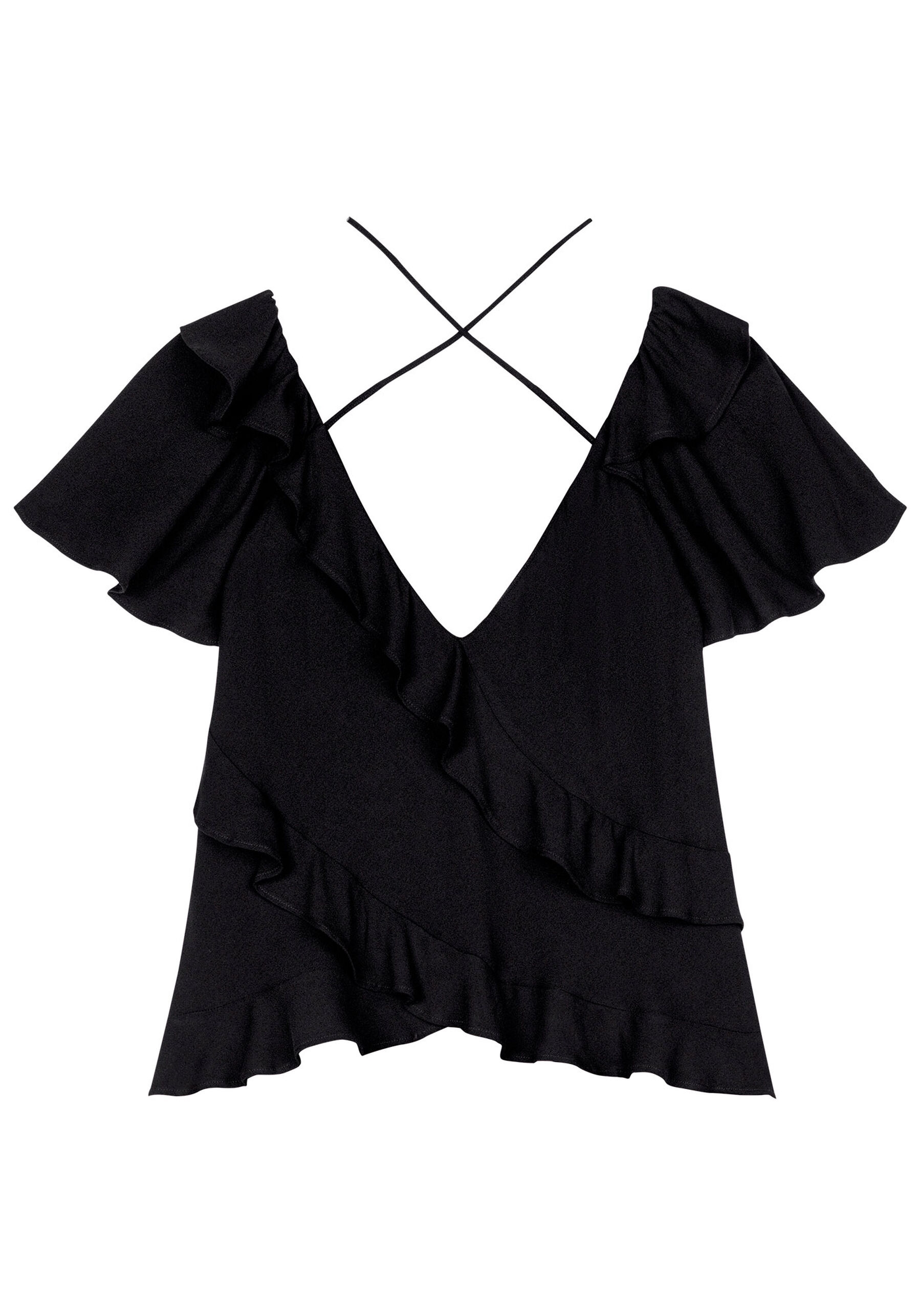 Blusa em Crepe com Babados e Amarração, . Blusa em Crepe com Babados e Amarração, , large.