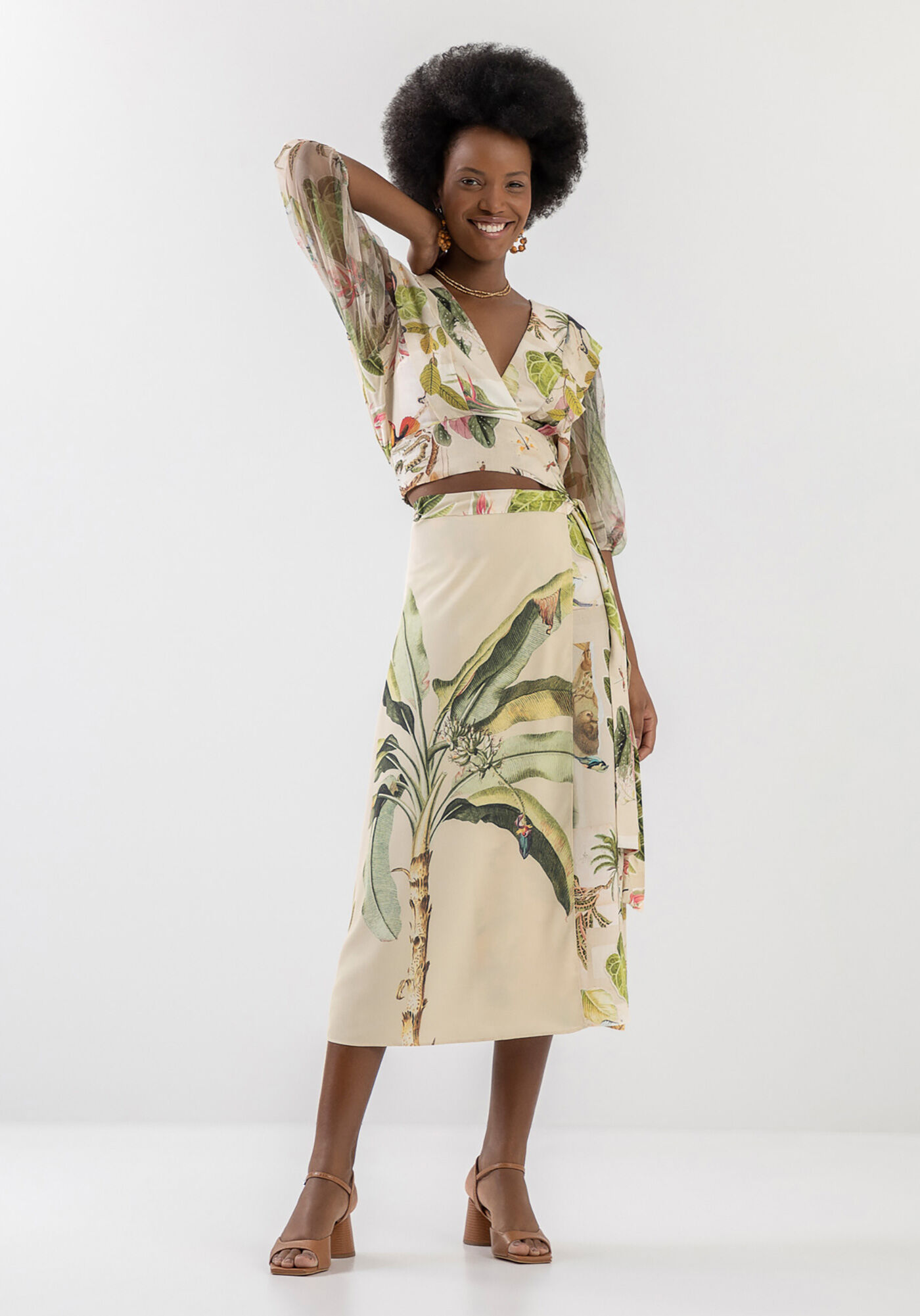 Saia Midi Transpassada Estampada, , large.