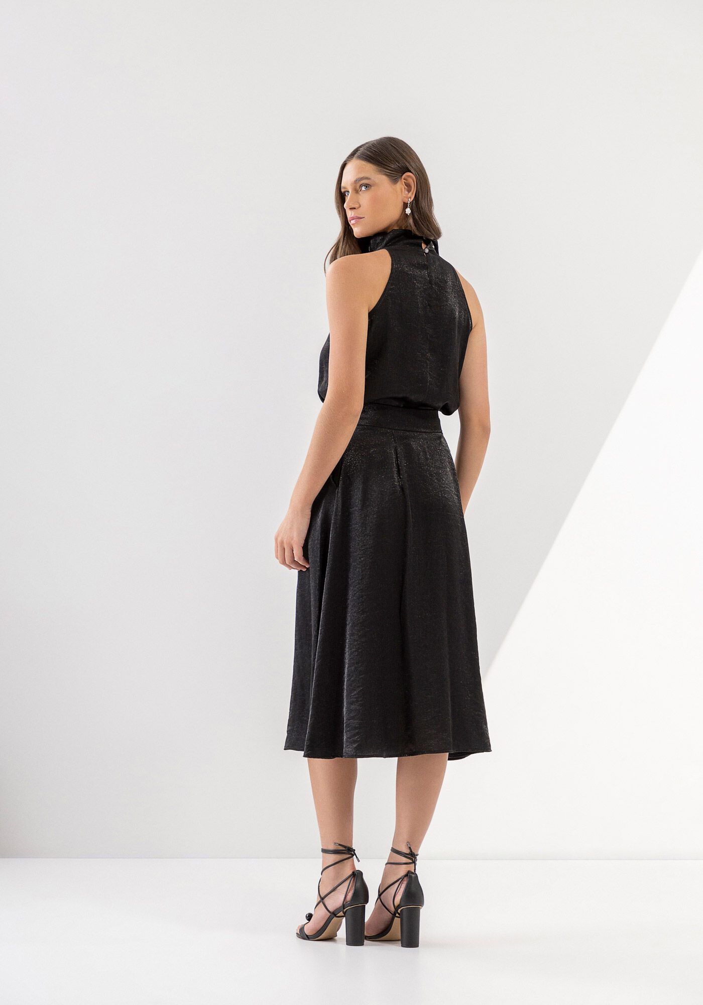 Saia Midi Evas&ecirc; em Cetim com Bolsos, , large.