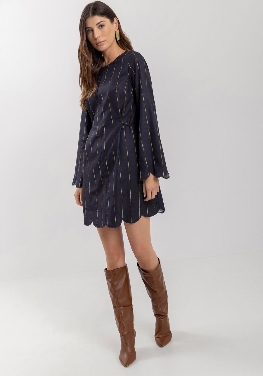 Vestido De Mangas longas Estampado Com Amarração Na Cintura, . Vestido De Mangas longas Estampado Com Amarração Na Cintura, , large.