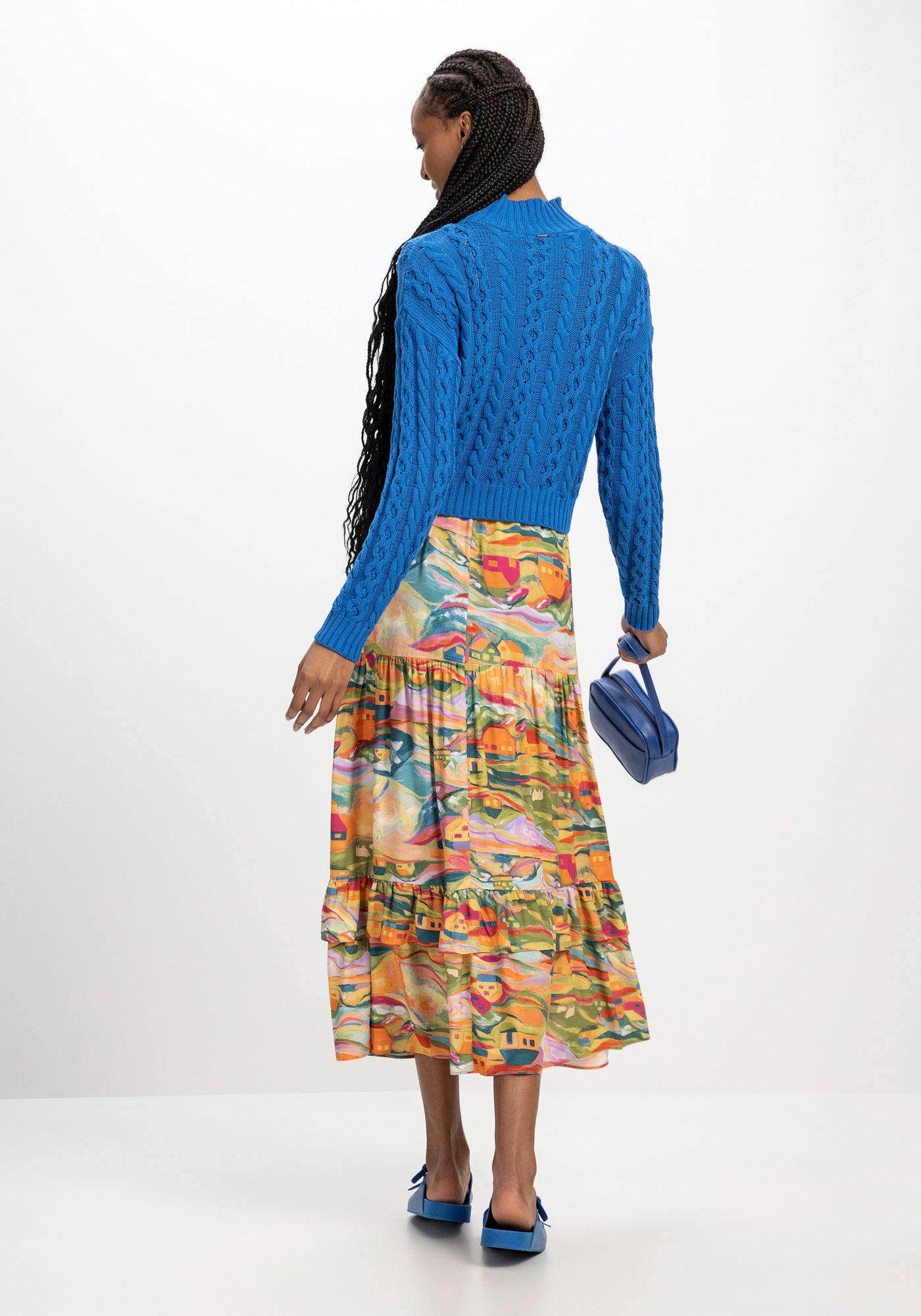 Blus&atilde;o em Tric&ocirc; Texturizado com Gola Alta, AZUL TENUE, large.