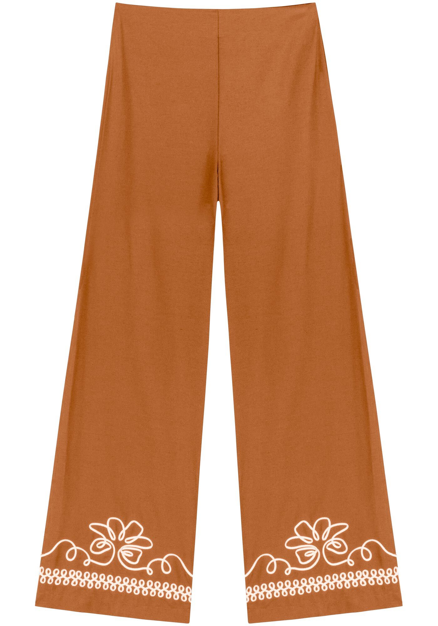 Cal&ccedil;a Pantalona Com Cintura Alta E Bordados Em Alto Relevo, , large.