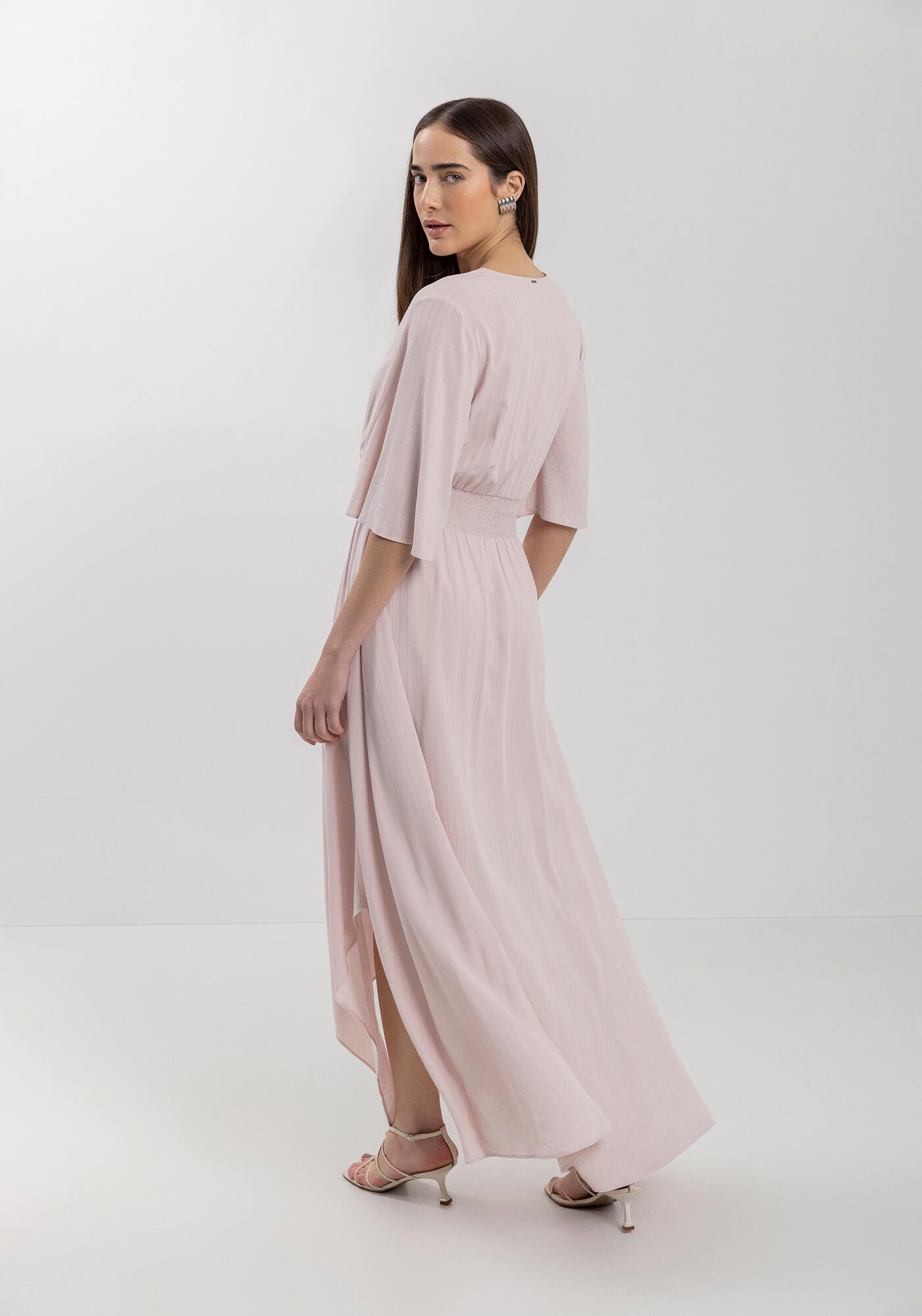 Vestido Longo Fluido Em Viscose Com Fios De Lurex, , large.