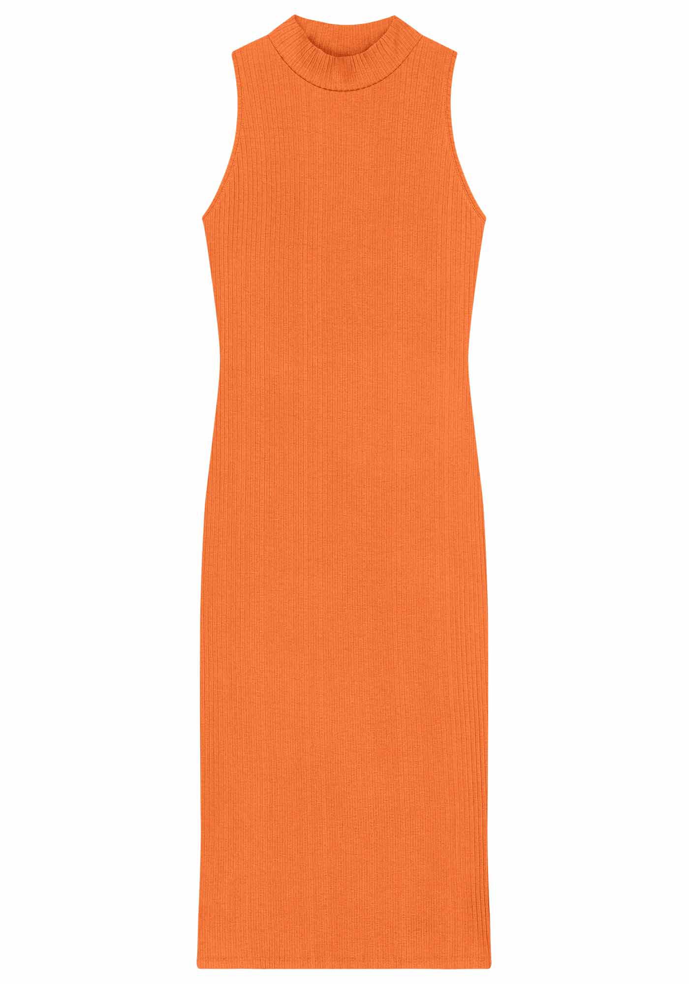 Vestido Midi Canelado com Gola Alta, , large.