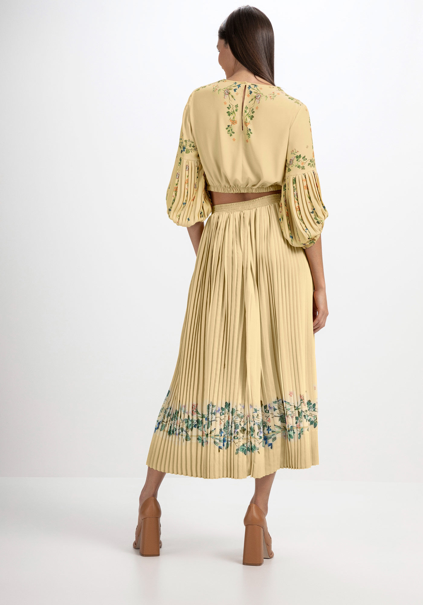 Blusa Cropped Estampada com Manga 3/4 Bufante, , large.