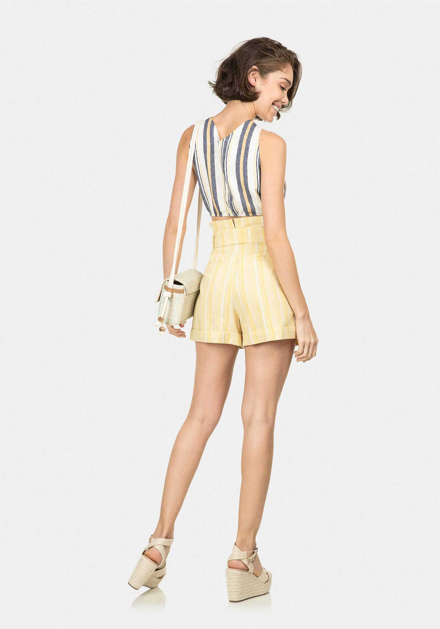 Shorts Cintura Alta Listrado, , large.