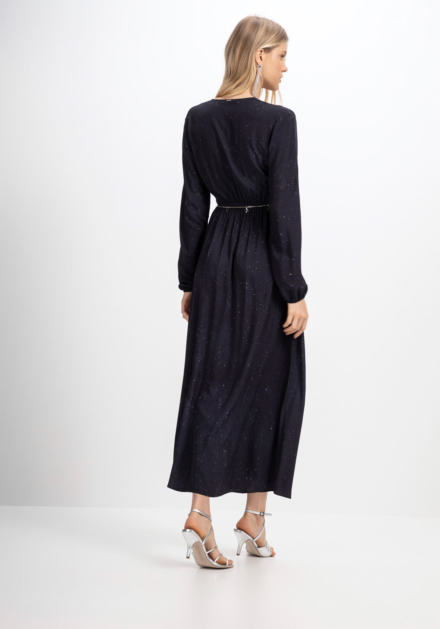 Vestido Midi Manga Longa em Viscose com El&aacute;stico, , large.