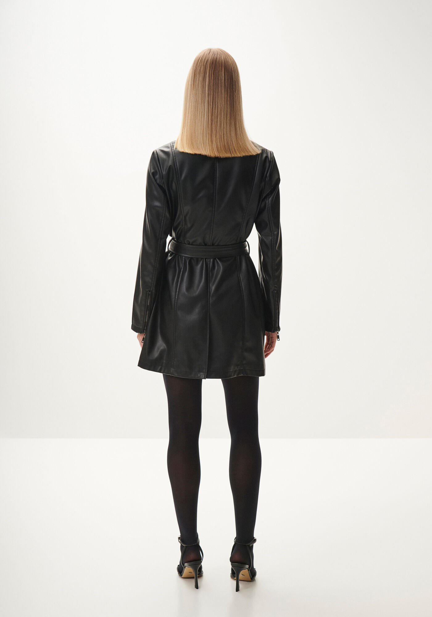 Sobretudo em PU com Cinto, , large.