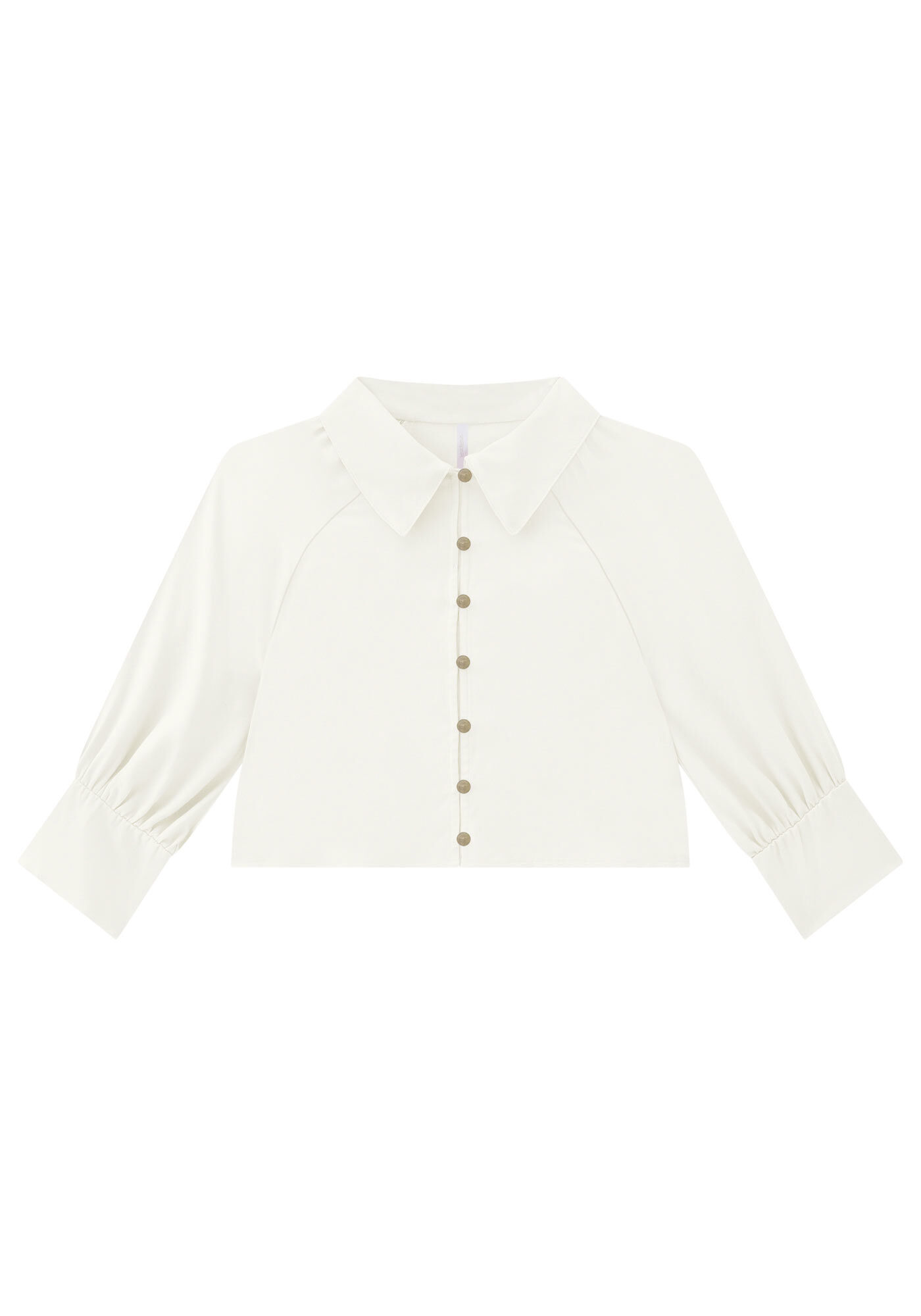Camisa Cropped Viscose com Detalhe Mangas, BRANCO OFF WHITE, large.