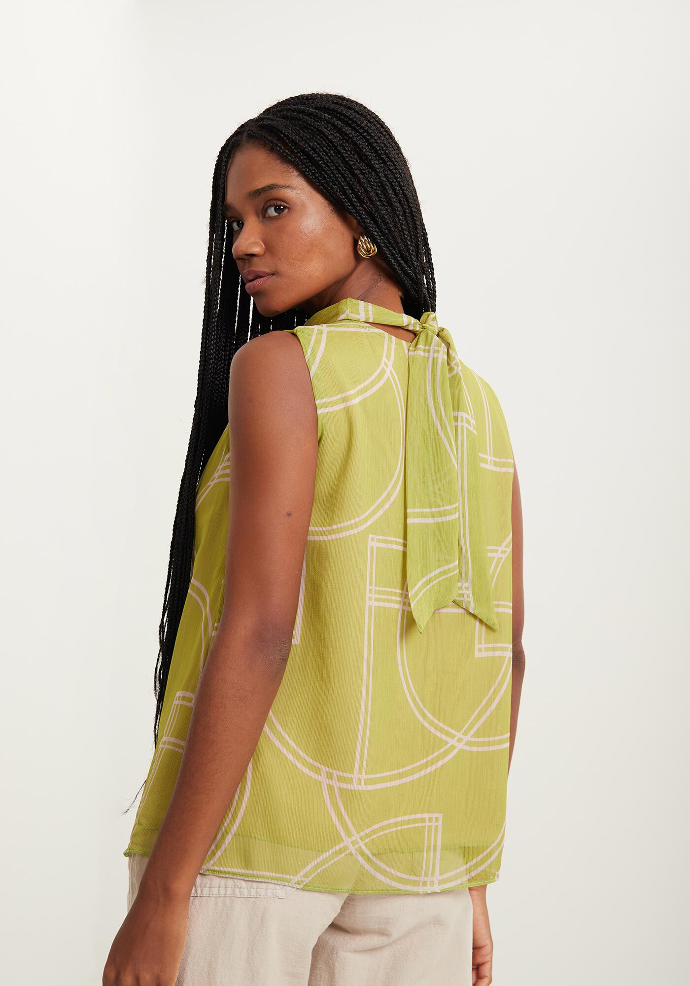 Blusa Sem Mangas Estampada Com Gola Transpassada, , large.