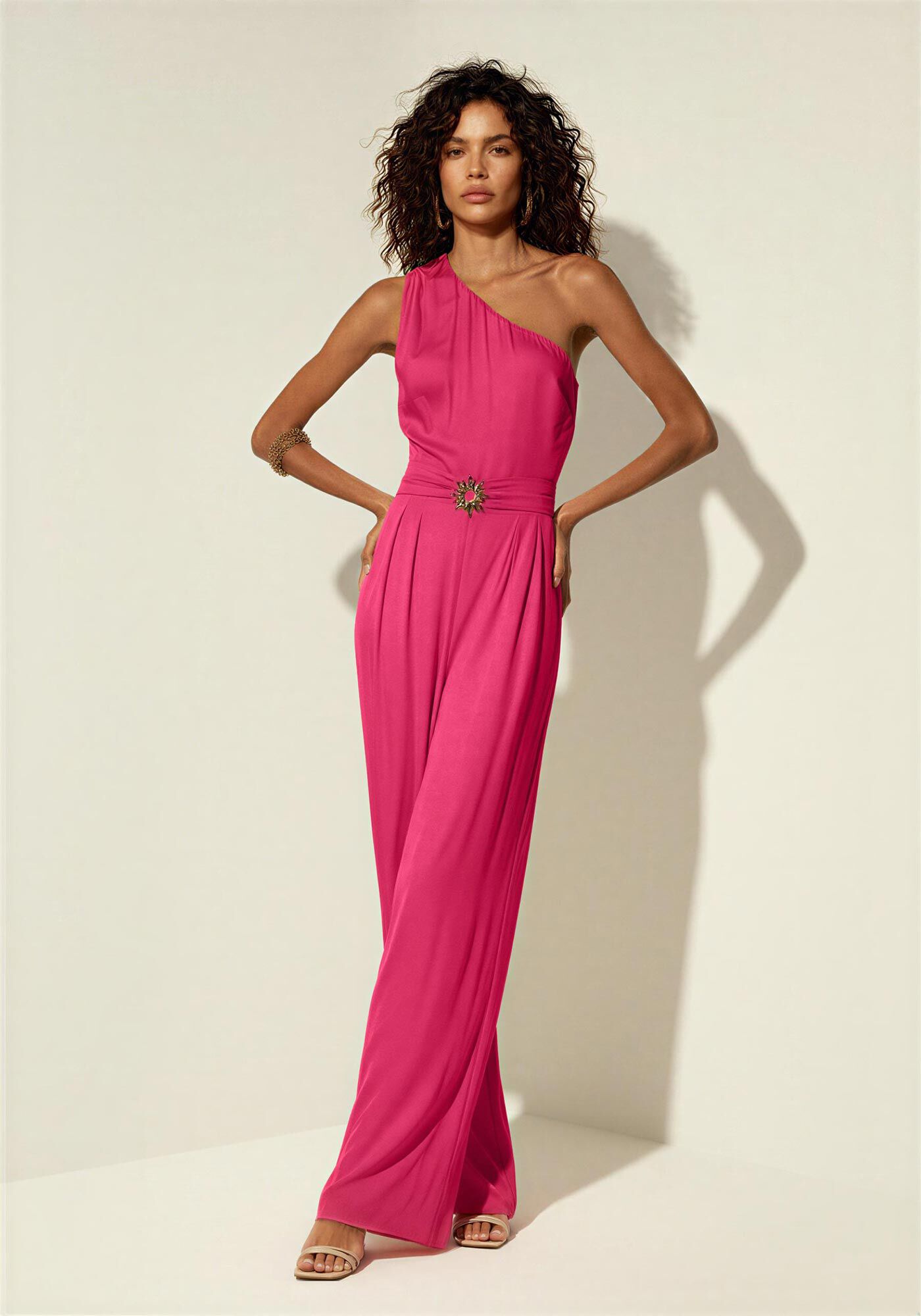 Macac&atilde;o Longo Um Ombro S&oacute; Com Cinto E Recorte Nas Costas, ROSA ONYX, large.