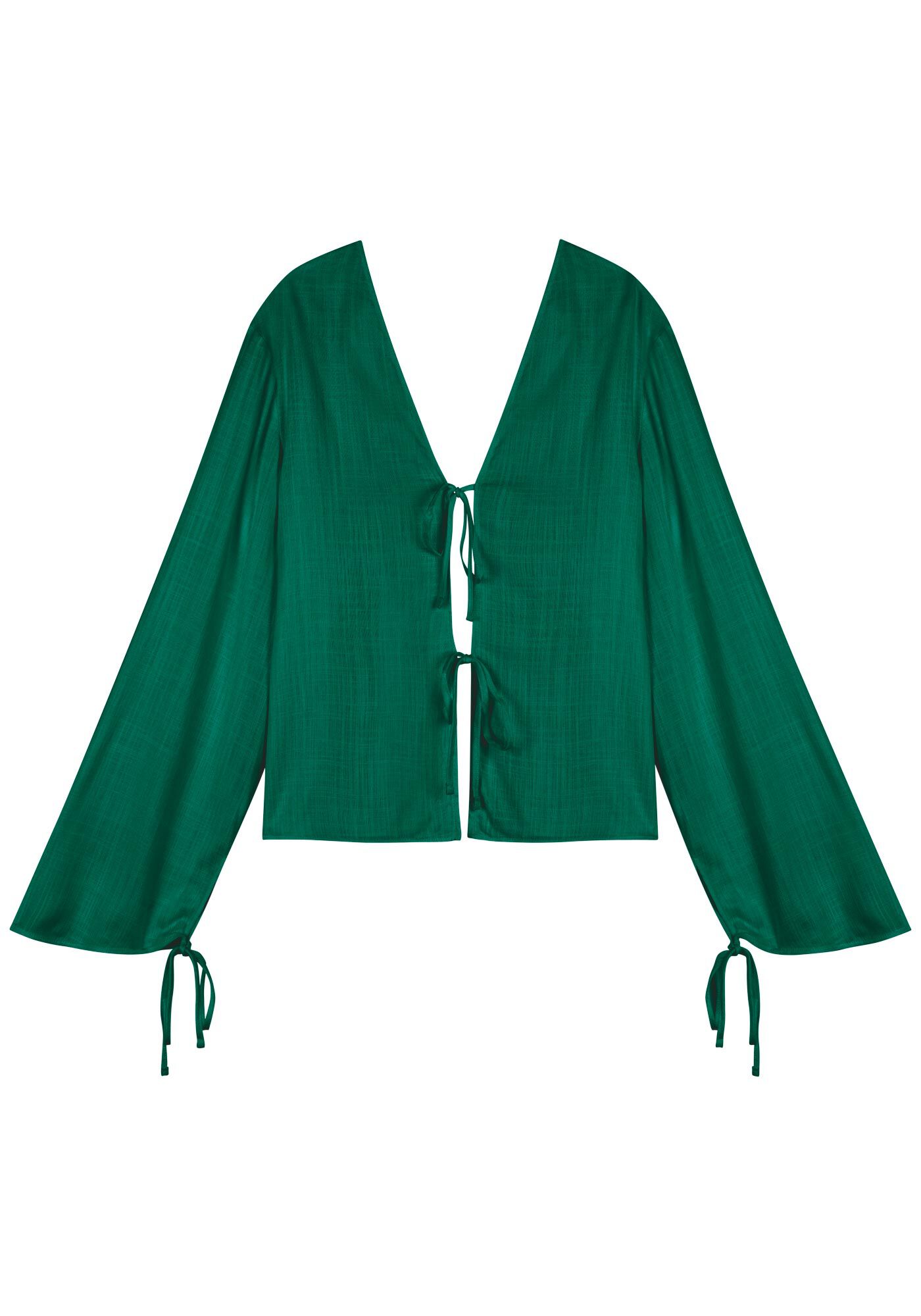 Blusa De Mangas Longas Em Viscose Com Amarra&ccedil;&otilde;es Frontais, , large.