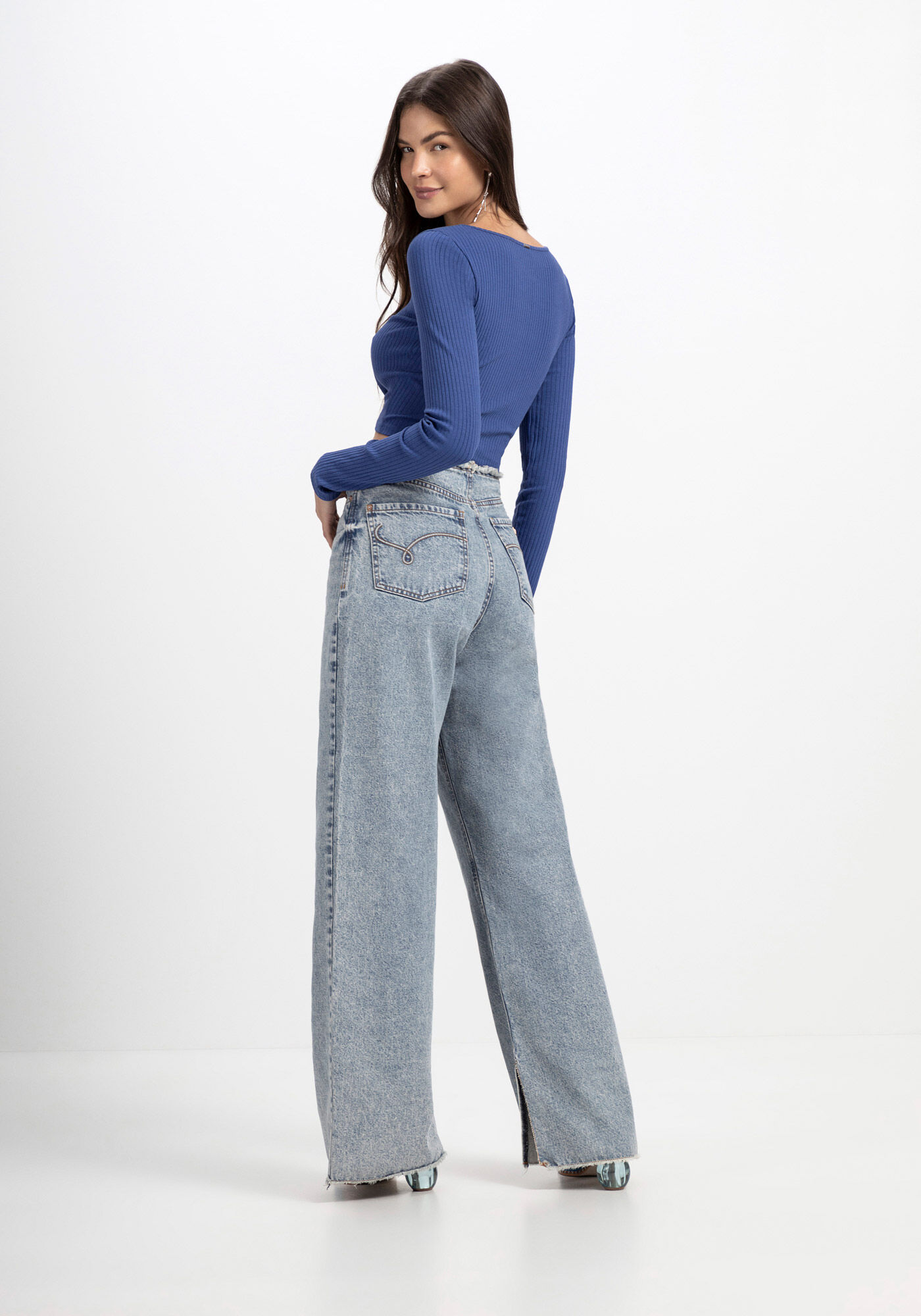 Blusa Manga Longa Canelada Cropped, , large.