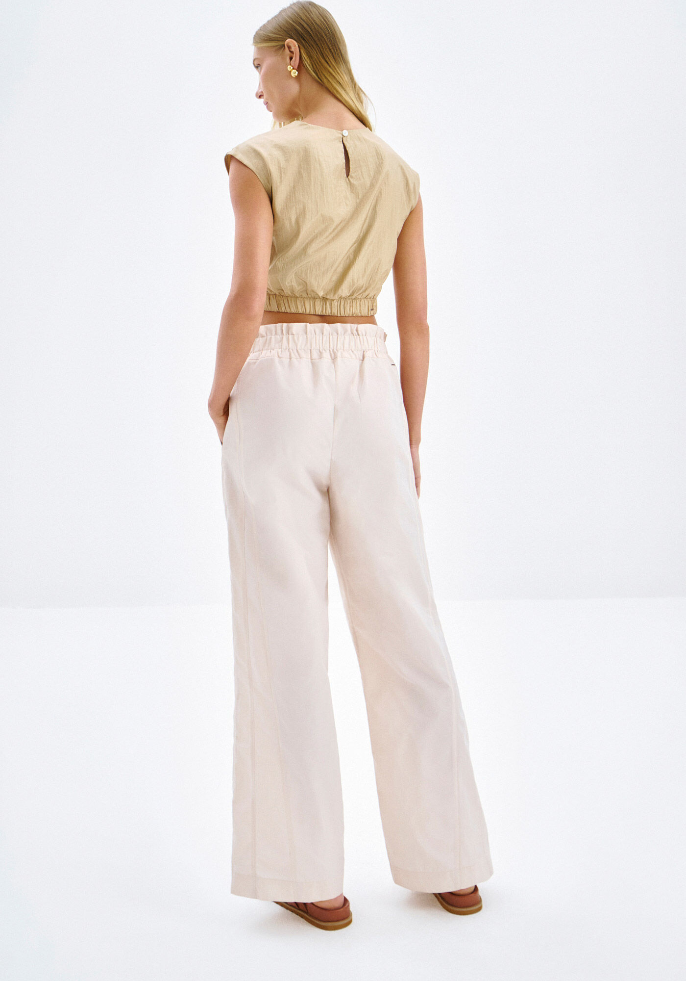 Cal&ccedil;a Wide Leg Cintura Alta com El&aacute;stico C&oacute;s, , large.